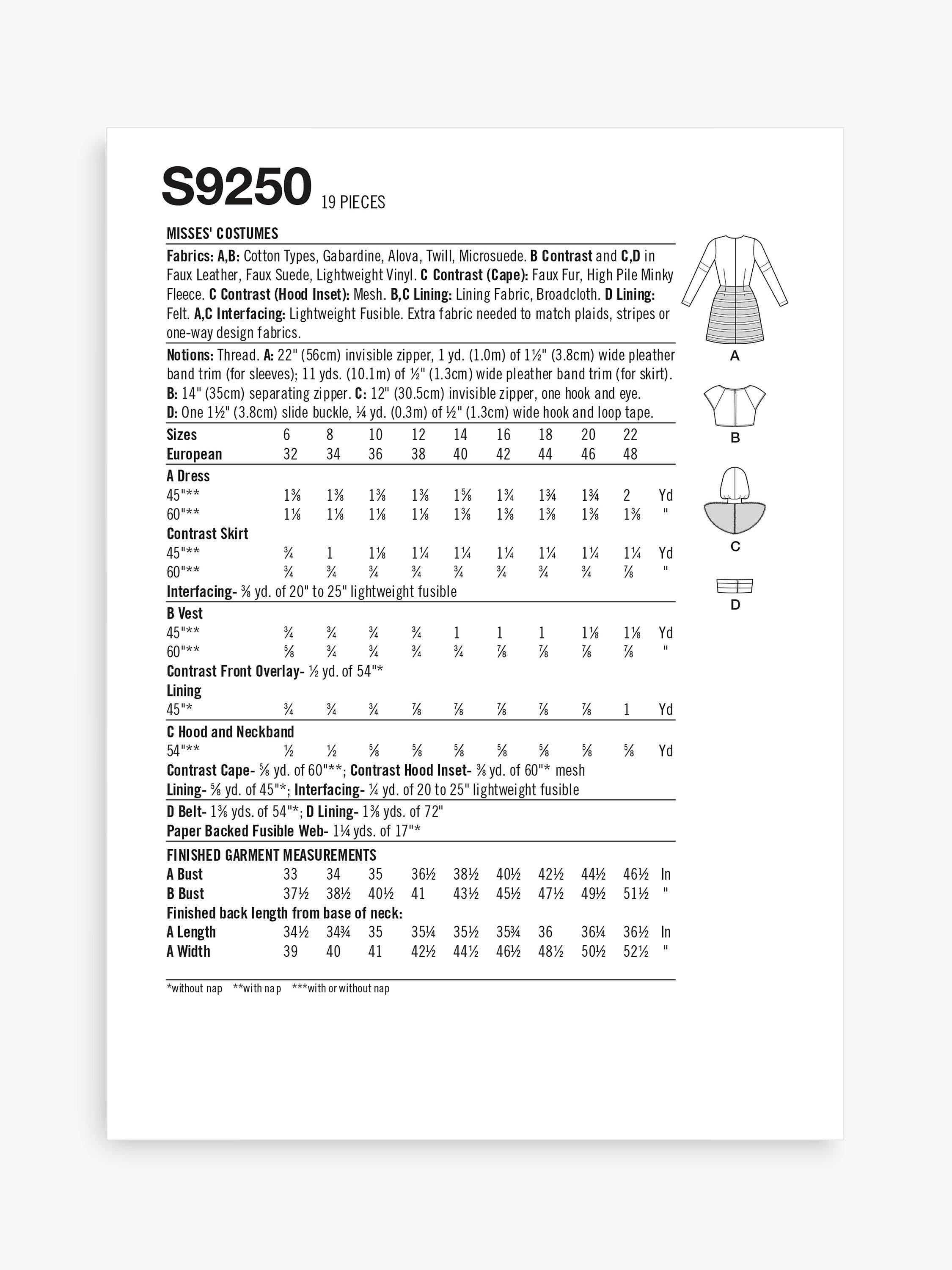 Simplicity sewing pattern S9250 space warrior costume - British product