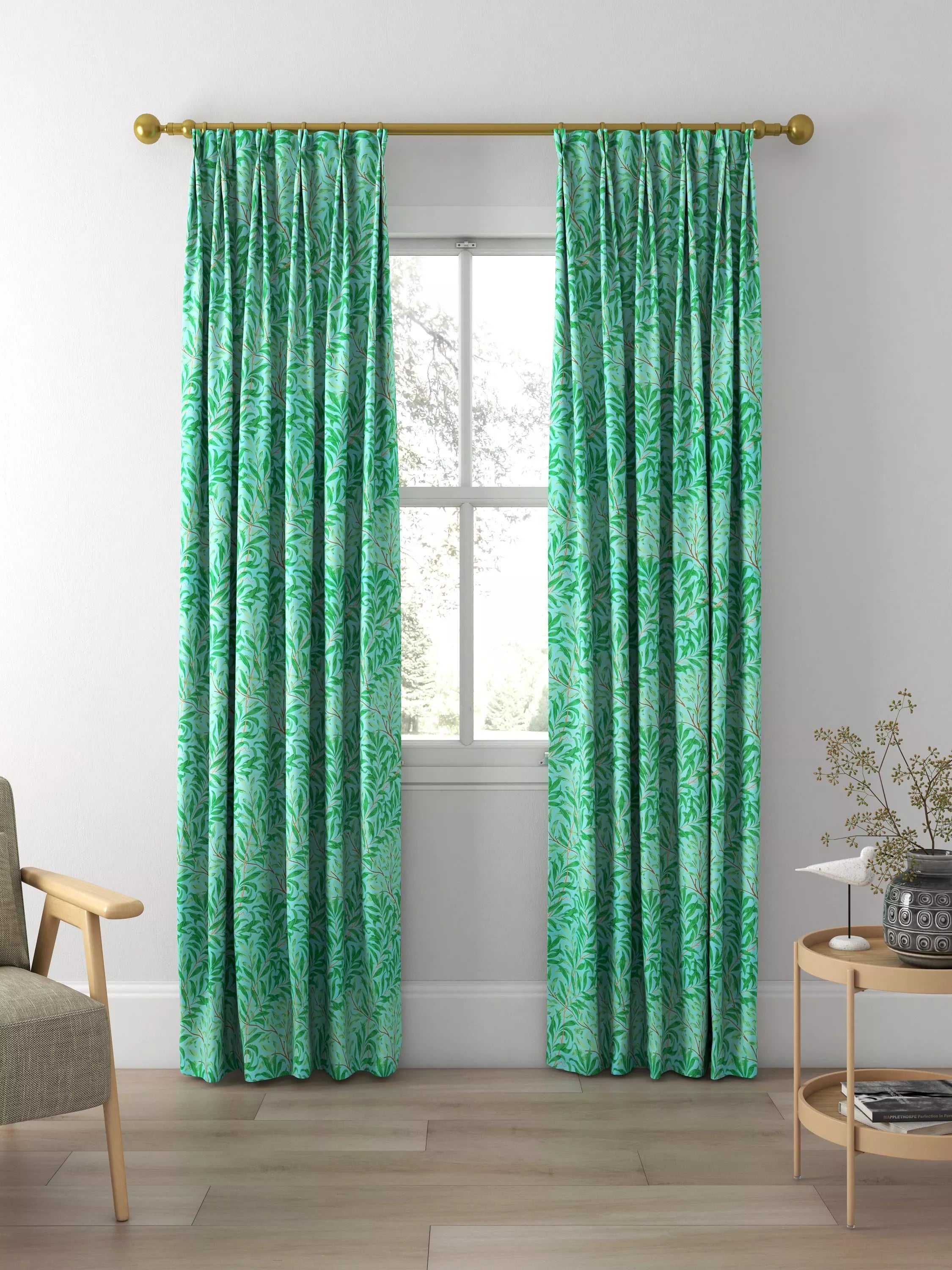 Morris & Co. Willow Boughs curtains in Sky/Leaf Green, UK version