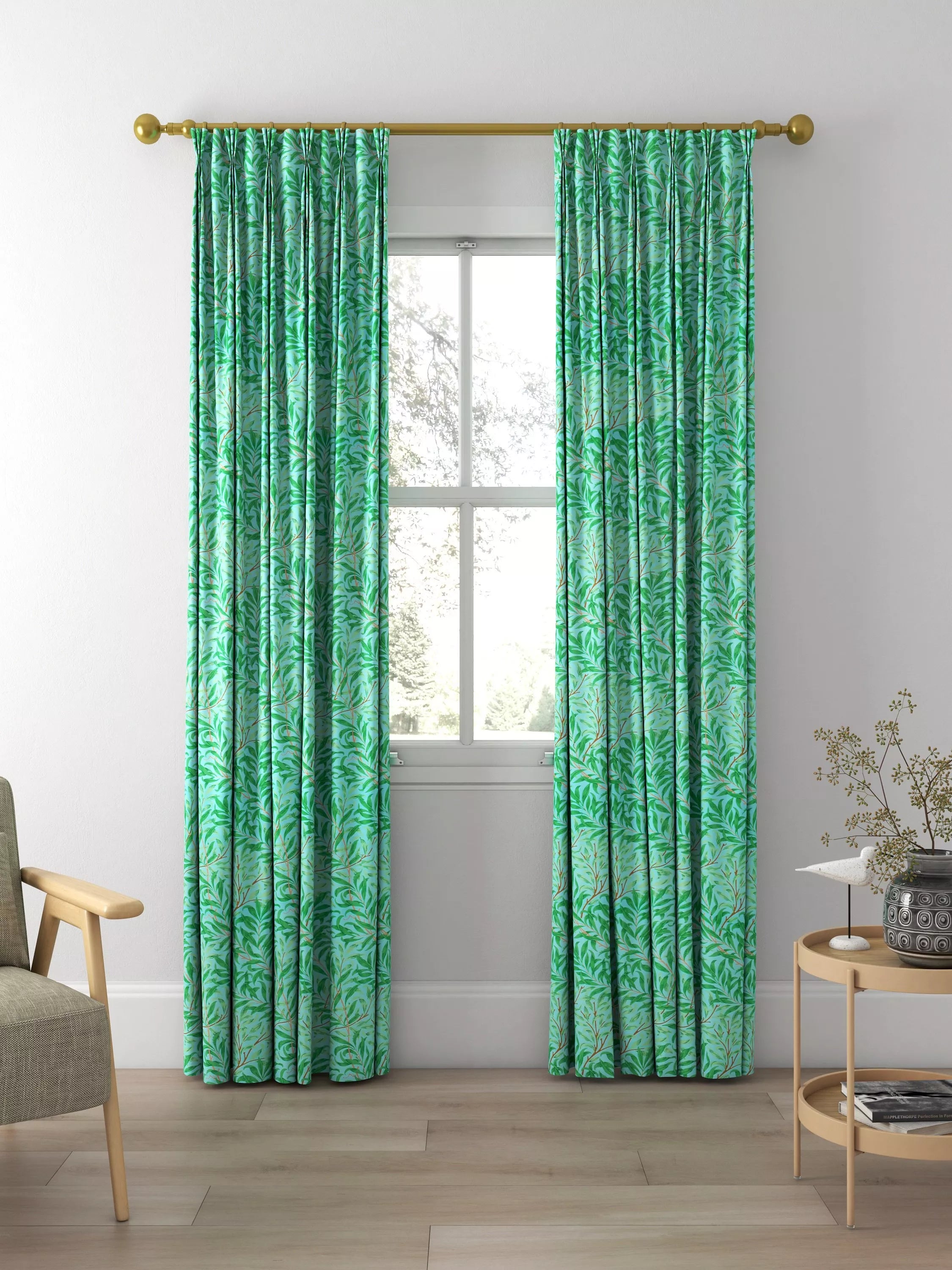 Morris & Co. Willow Boughs curtains in Sky/Leaf Green, UK version