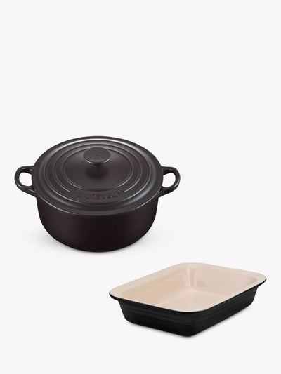 John Lewis Cast Iron and Stoneware Cookware Set with 20cm Casserole and 29cm Dish in Satin Black- Buy online at McGrocer