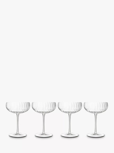 John Lewis Luigi Bormioli Optica Fluted Cocktail and Champagne Coupe Glasses, Set of 4, 300ml, Clear- Buy online at McGrocer