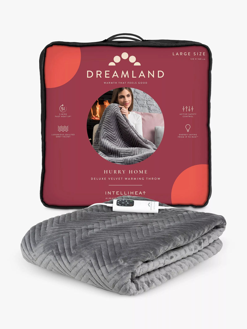 Dreamland Grey Velvet Heated Throw - British product