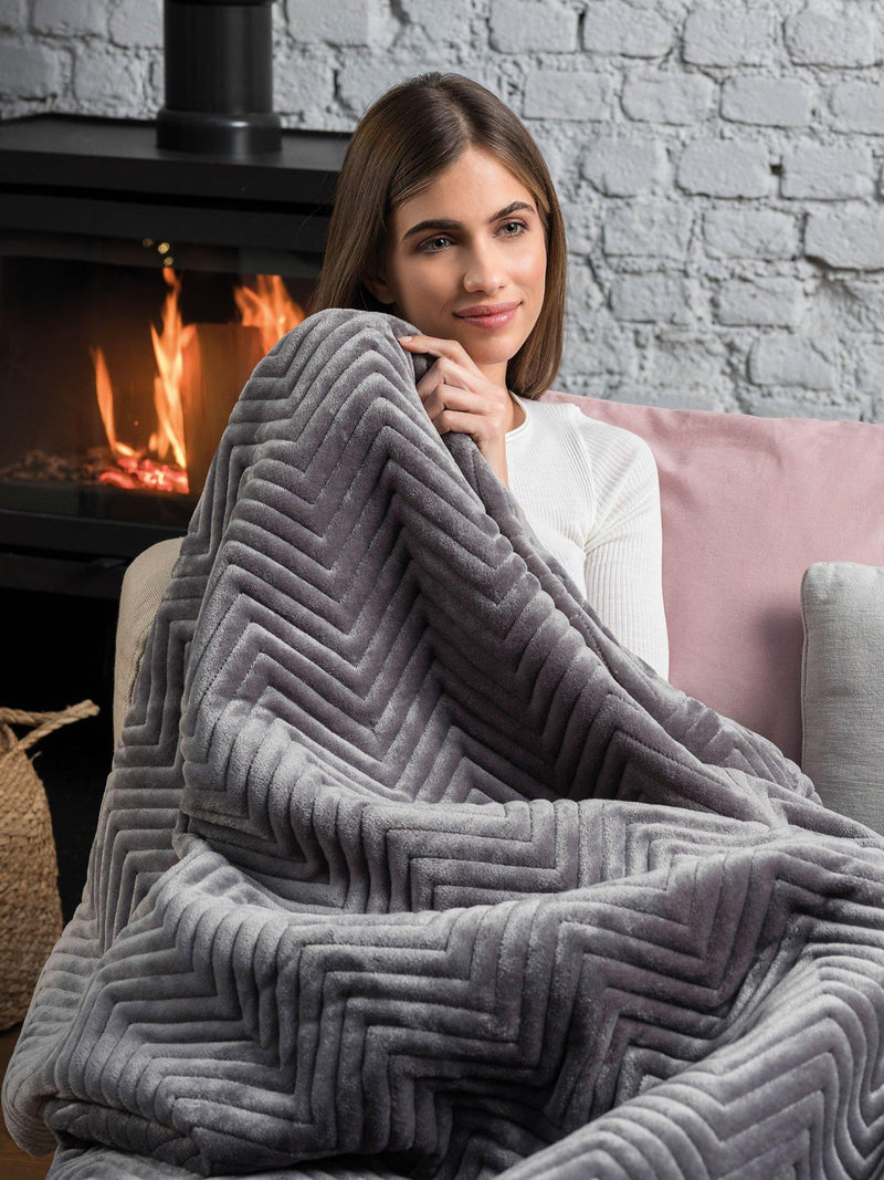 Dreamland Grey Velvet Heated Throw - British product