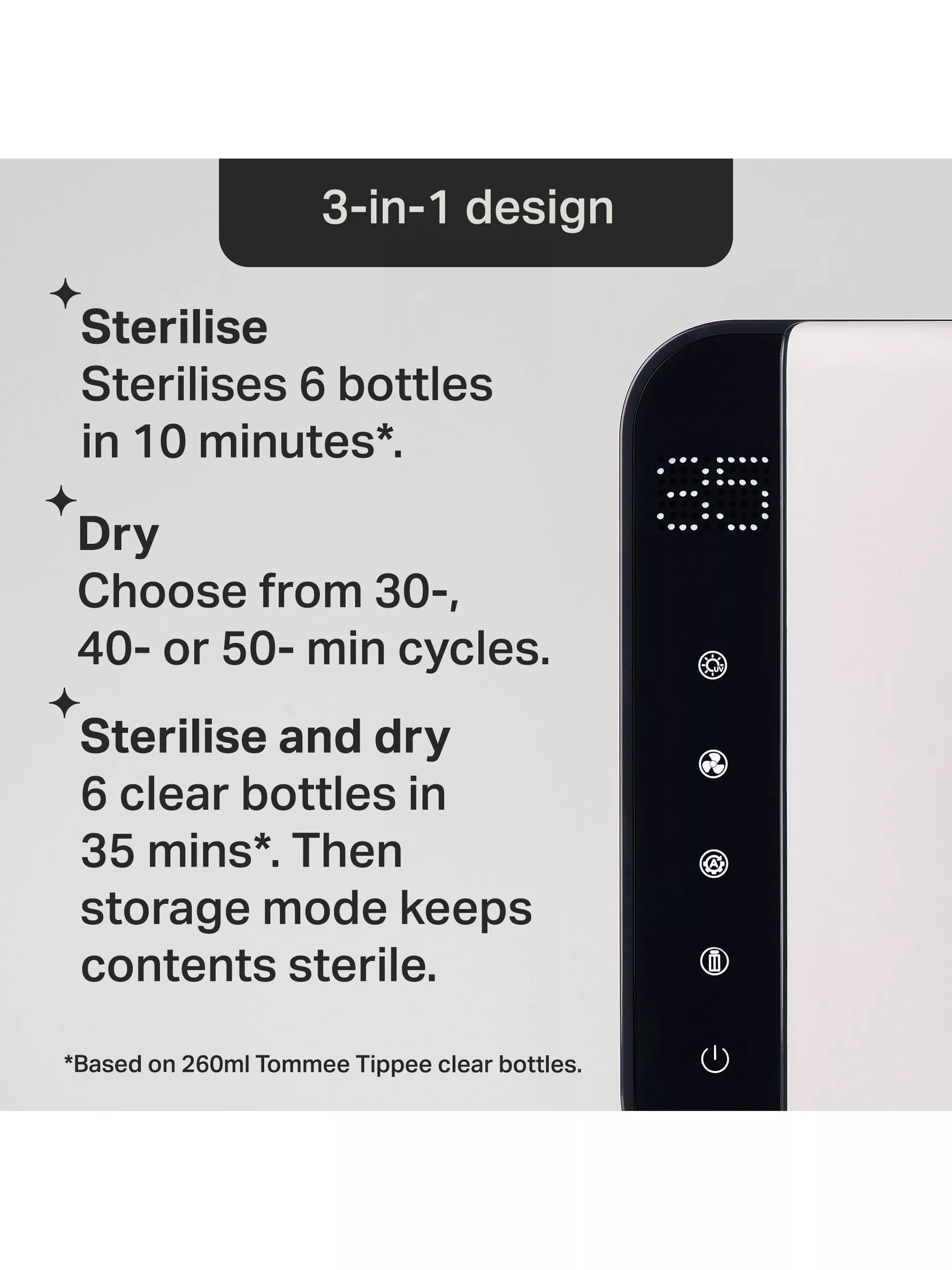 Tommee Tippee electric UV steriliser and dryer for baby bottles with adjustable shelves (British brand)