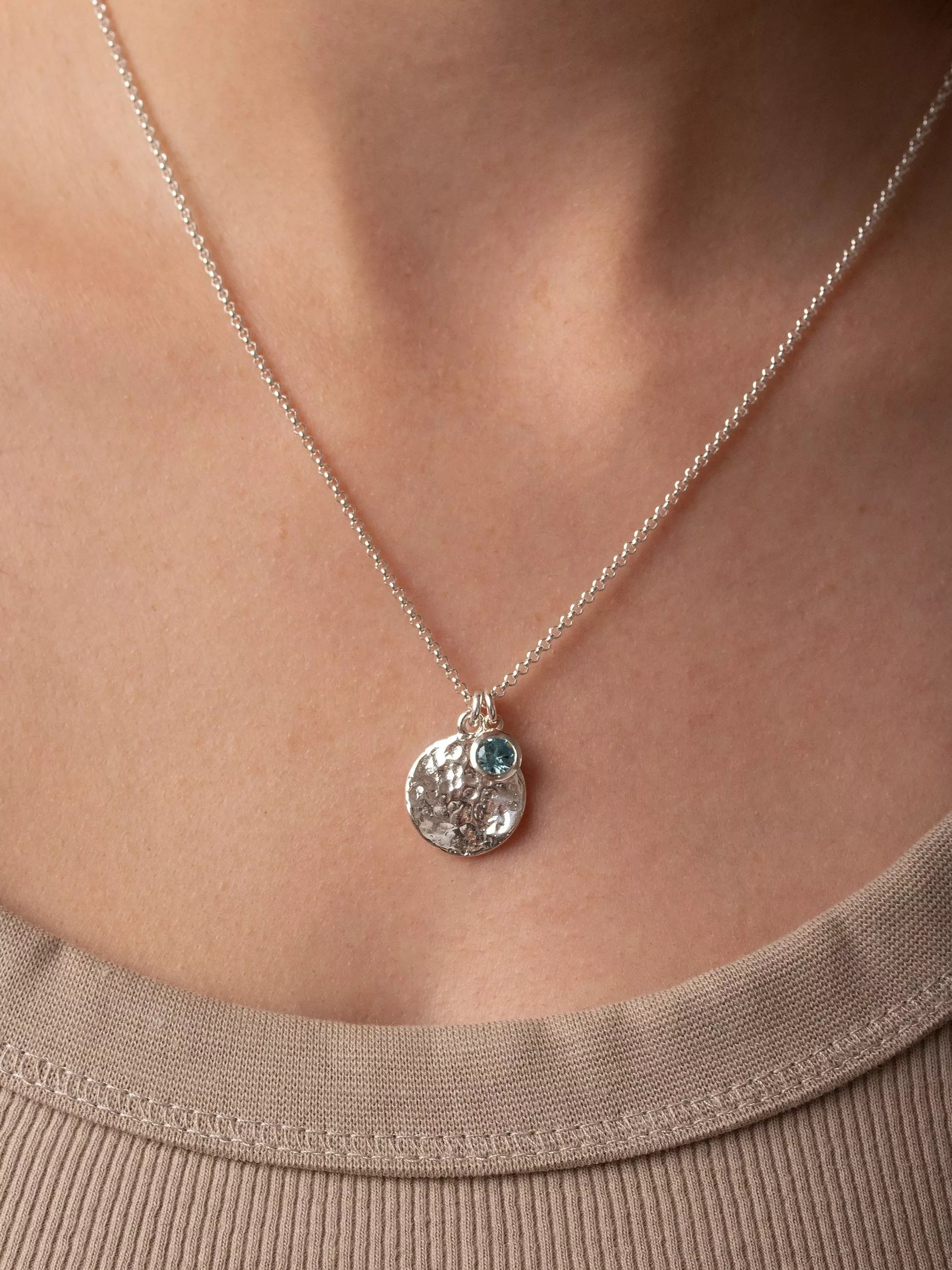 Dower & Hall aquamarine disc pendant necklace, silver, UK version
