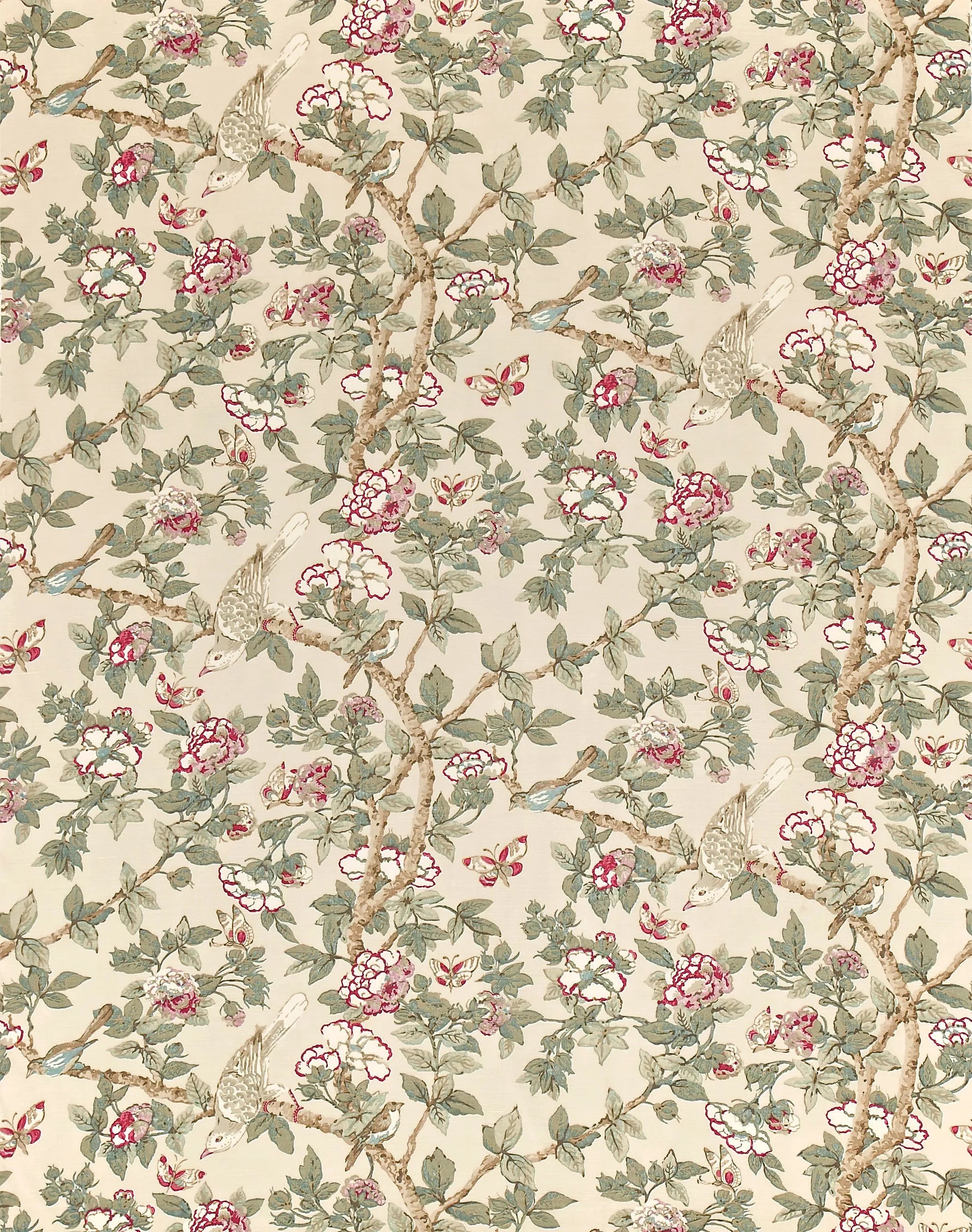 Sanderson Caverley Rose floral furnishing fabric, imported from the UK