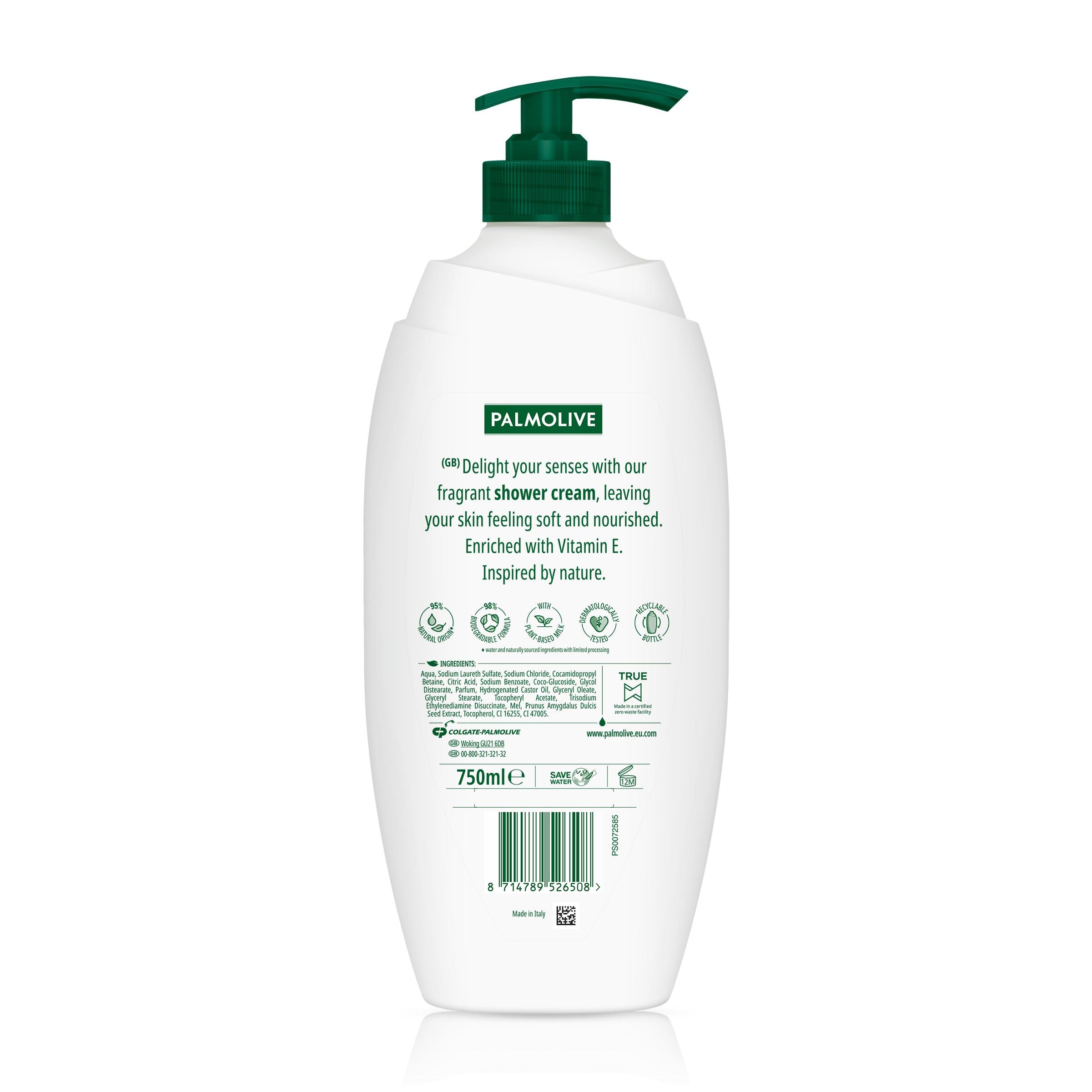 Palmolive Naturals Milk & Honey shower gel 750ml pump, imported from the UK
