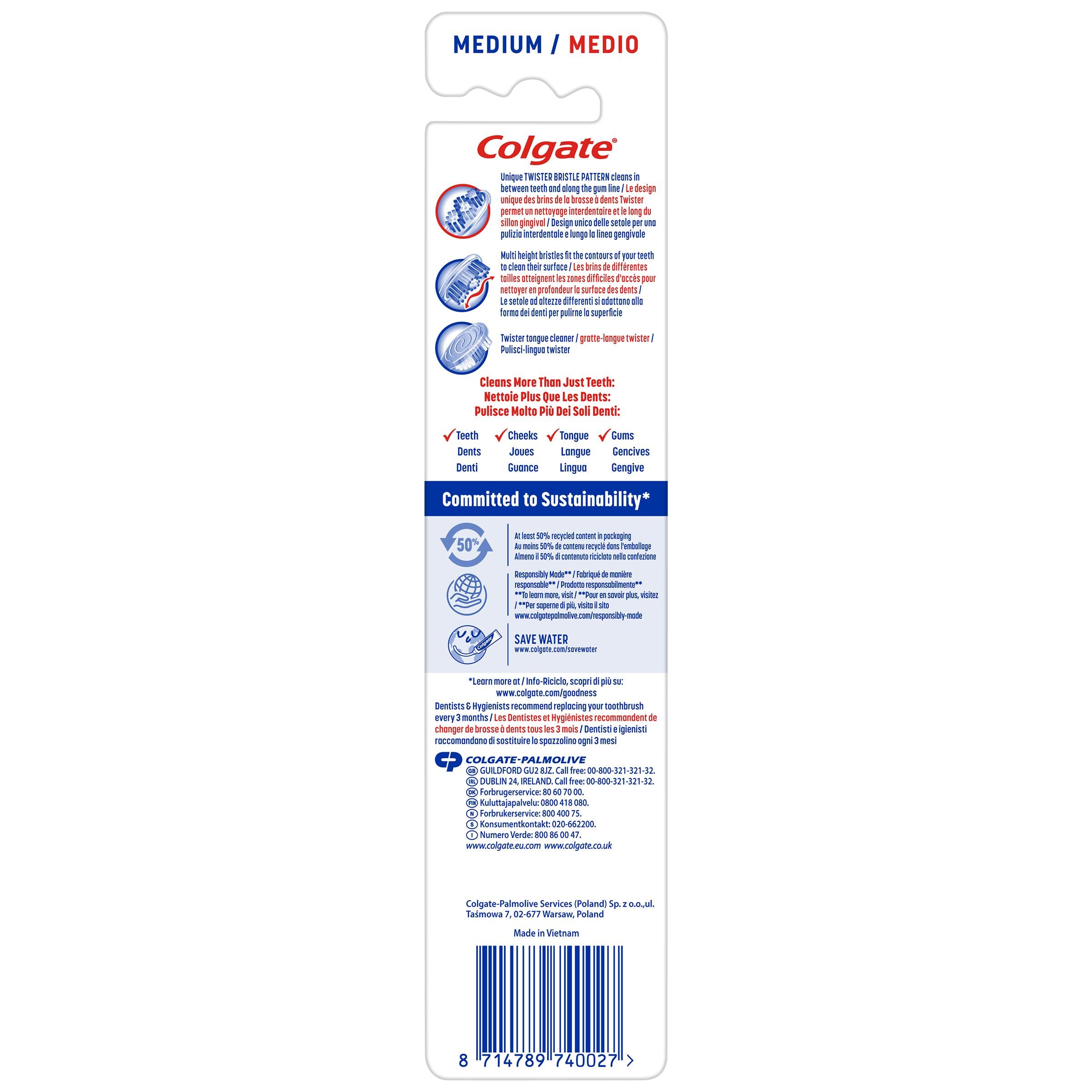 Colgate Twister Medium toothbrush 2-pack, imported from the UK