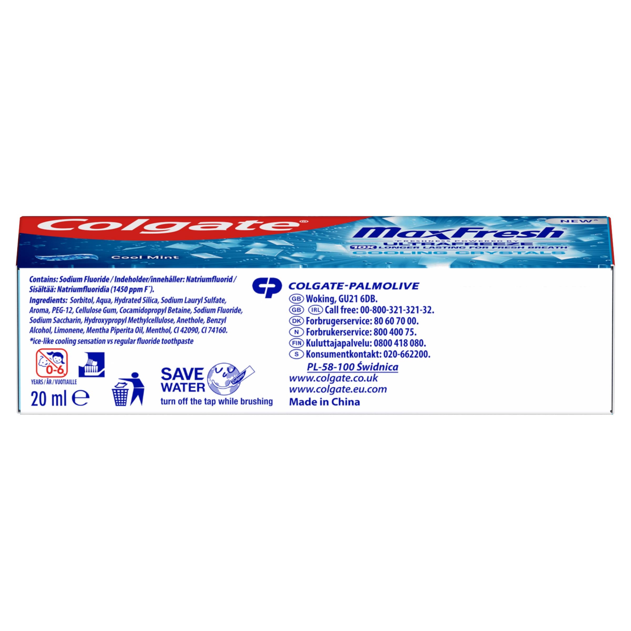 Colgate Max Fresh Cooling Crystals toothpaste 20ml, imported from the UK