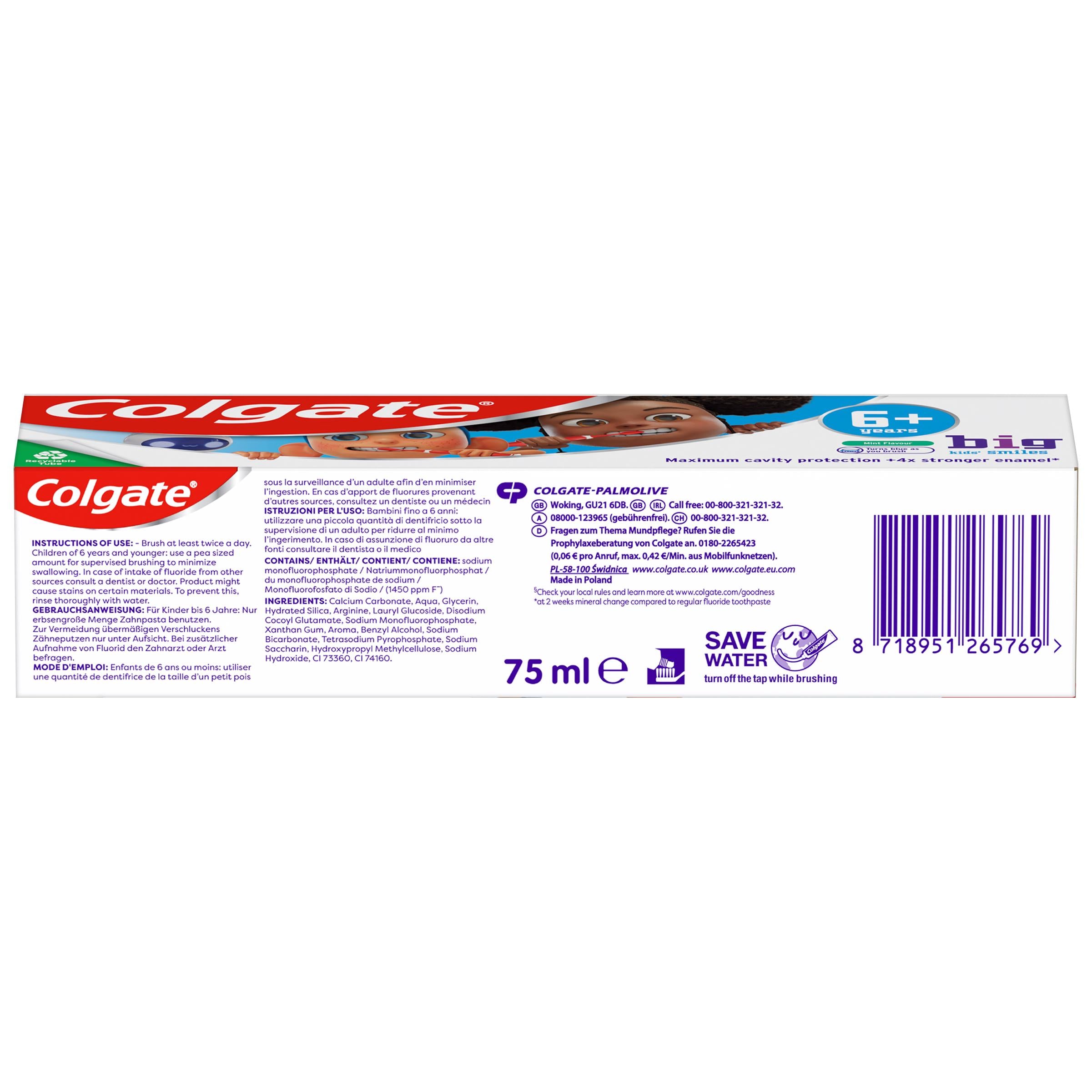 Colgate Big Kids Smiles 6+ toothpaste 75ml (British brand)