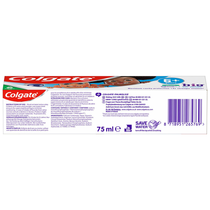 Colgate Big Kids Smiles 6+ toothpaste 75ml (British brand)