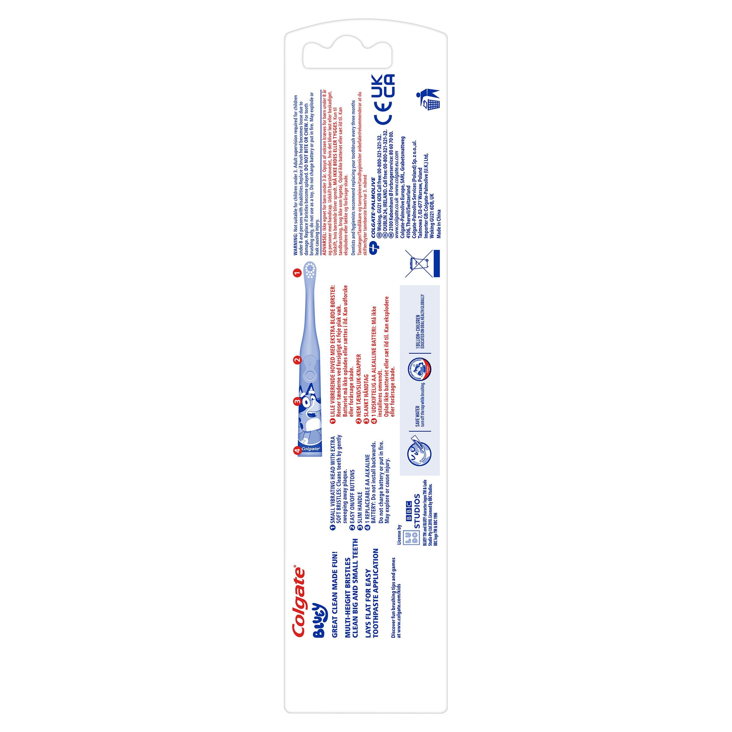 Colgate Kids Bluey extra soft battery toothbrush (British brand)