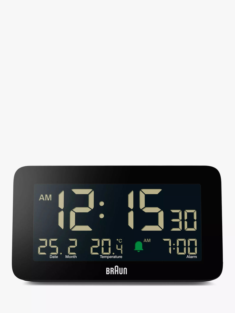 Braun digital alarm clock with LCD display and backlight, black - British product