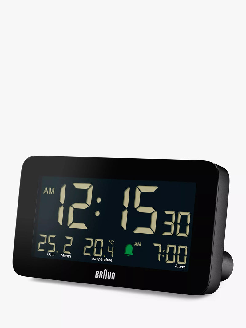 Braun digital alarm clock with LCD display and backlight, black - British product
