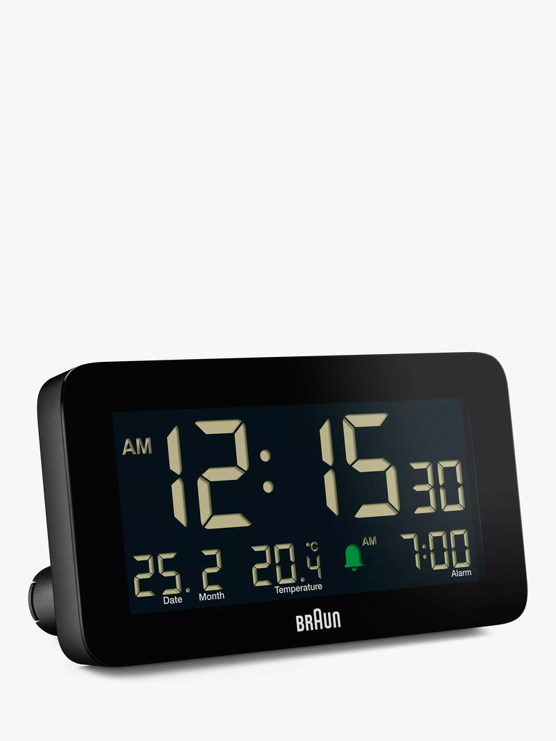 Braun digital alarm clock with LCD display and backlight, black - British product