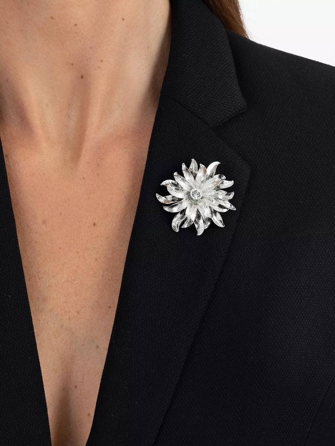 Eclectica pre-loved Swarovski crystal flower burst brooch, silver, imported from the UK