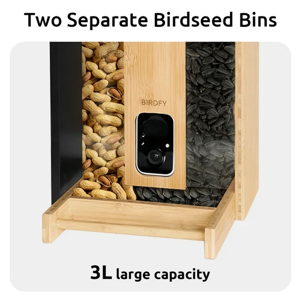 Birdfy Bamboo bird feeder with camera and solar panel, imported from the UK