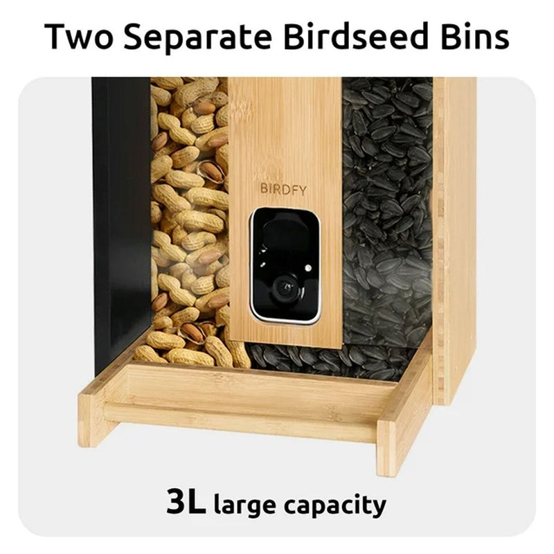 Birdfy Bamboo bird feeder with camera and solar panel, imported from the UK