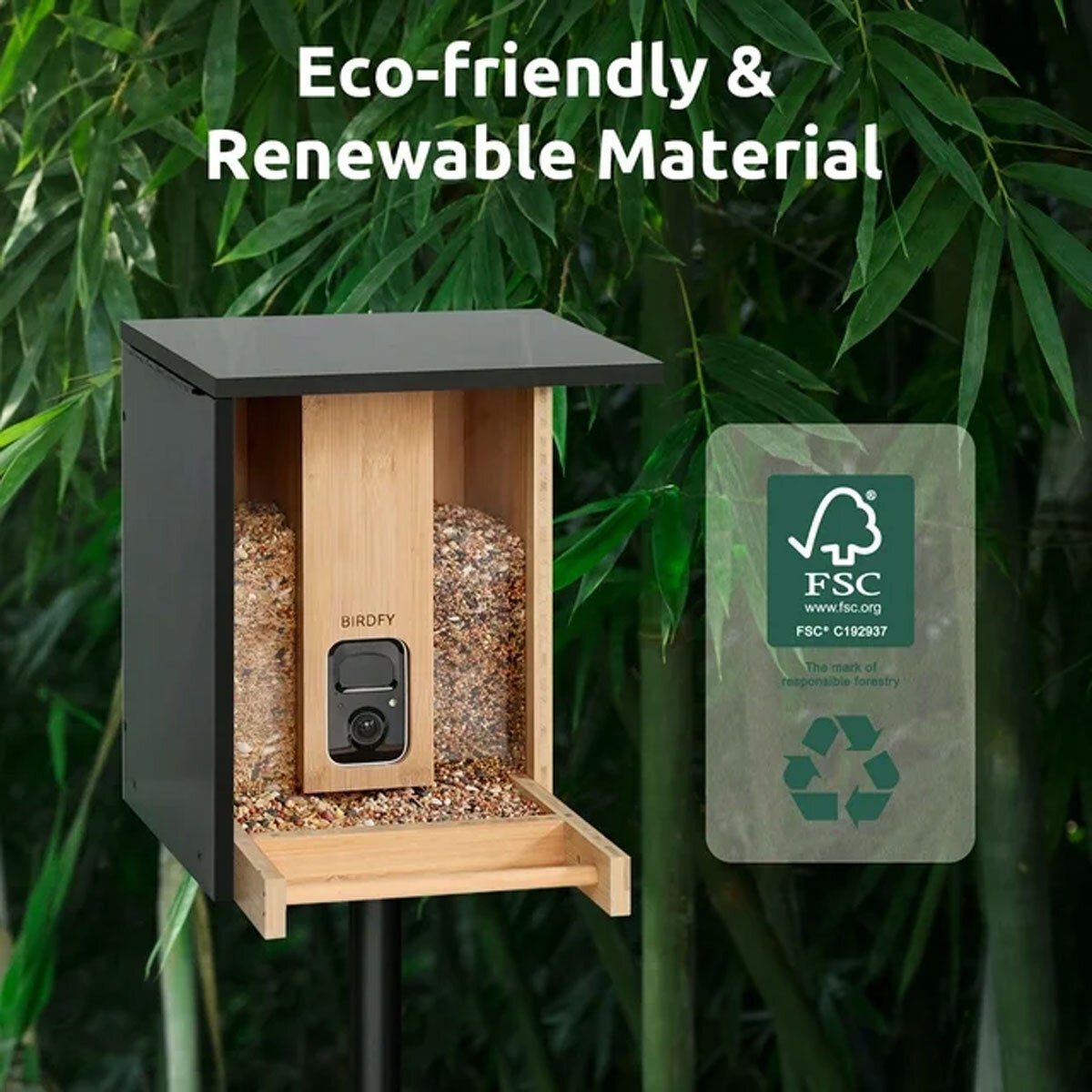 Birdfy Bamboo bird feeder with camera and solar panel, imported from the UK