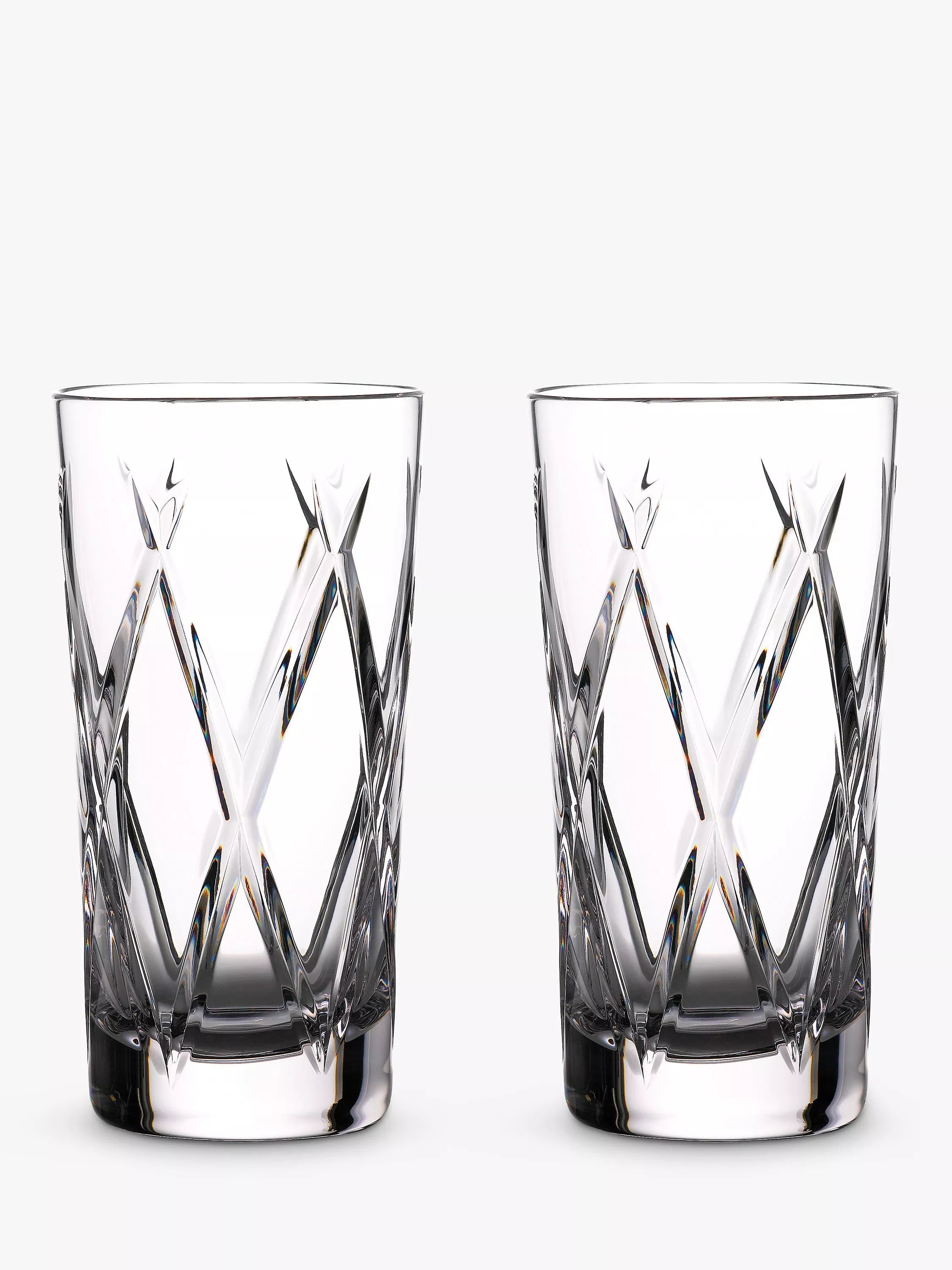 Waterford crystal highball glasses with cut pattern, set of two 400ml glasses (British brand)