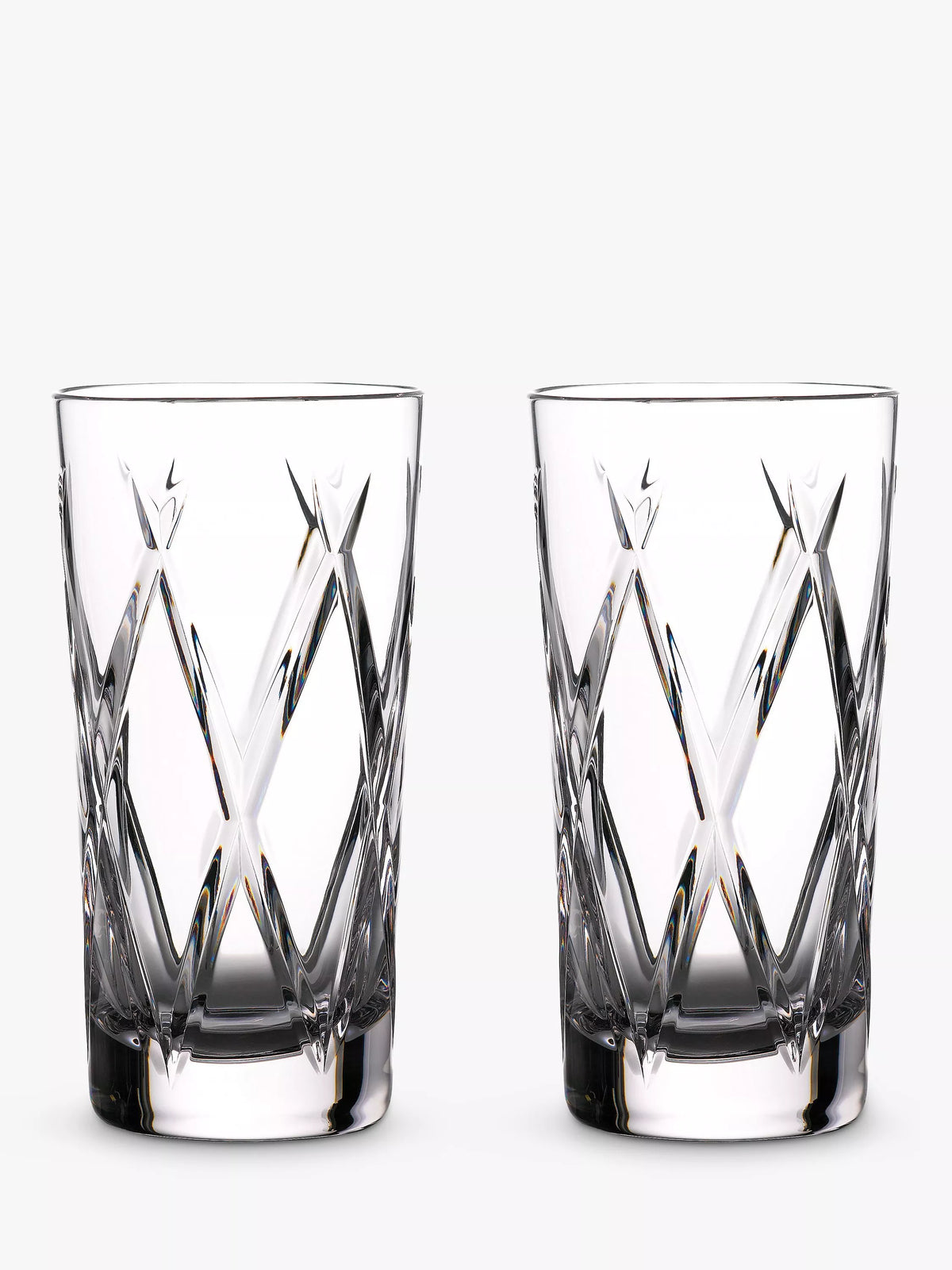 Waterford crystal highball glasses with cut pattern, set of two 400ml glasses (British brand)