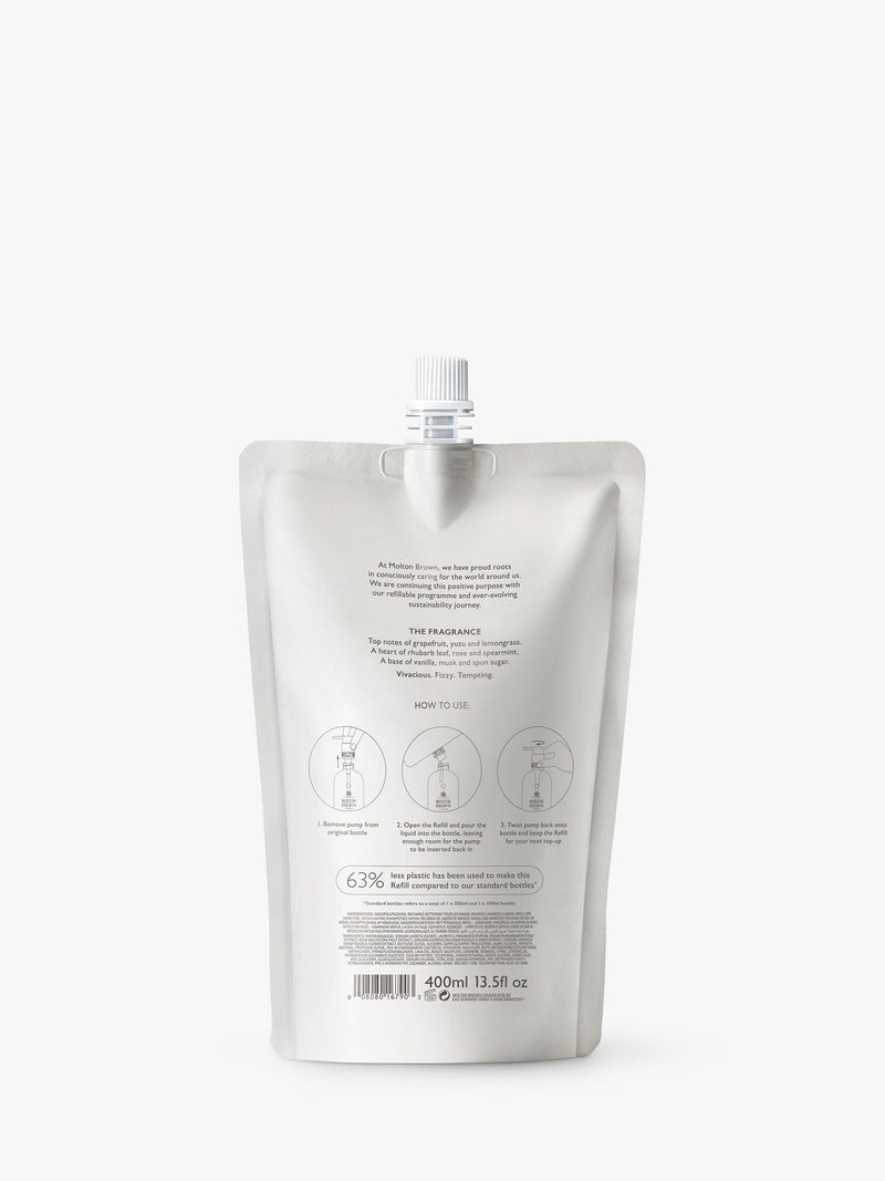 Molton Brown Rhubarb & Rose hand wash refill 400ml, imported from the UK