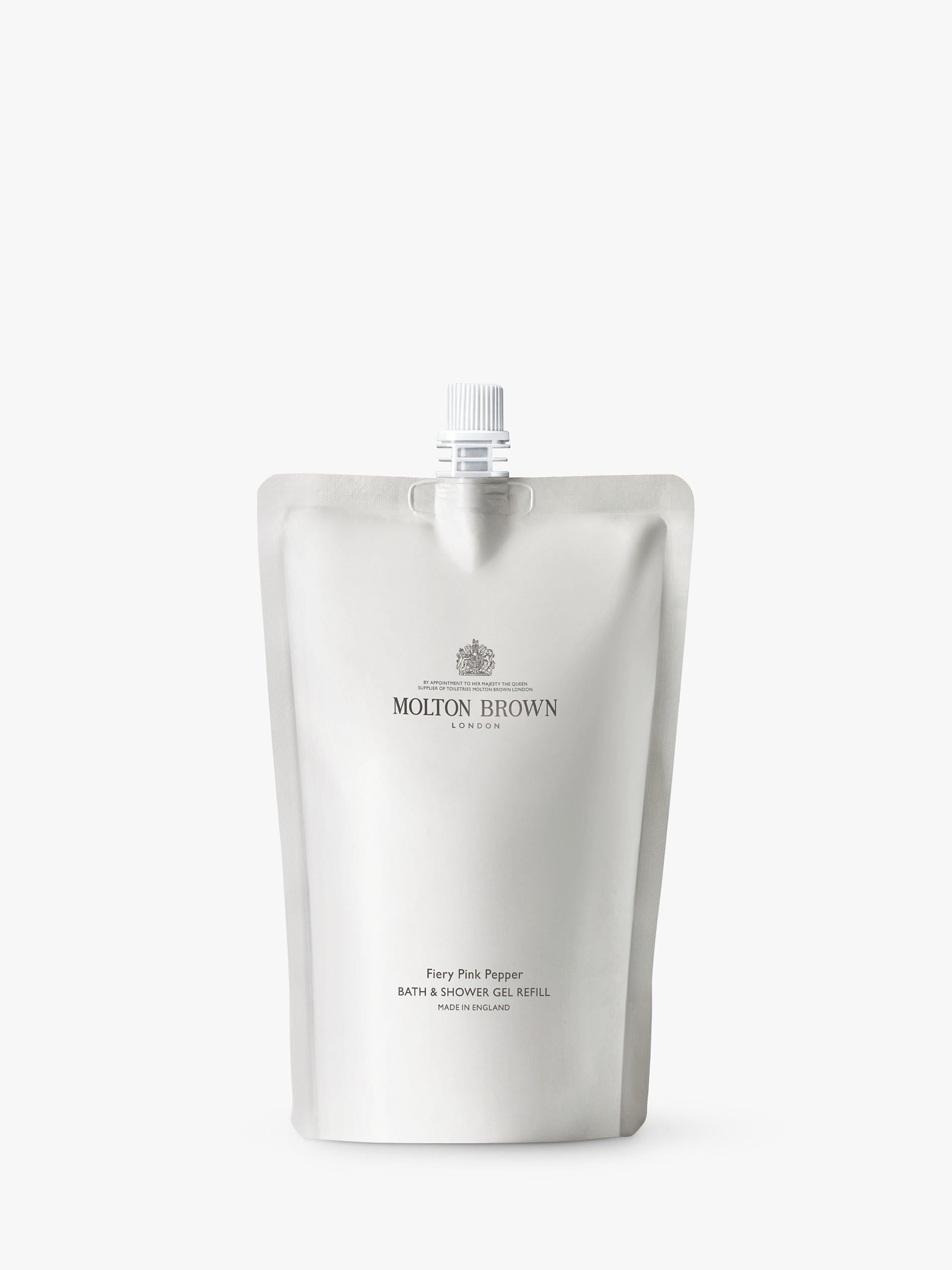 Molton Brown fiery pink pepper bath and shower gel refill 400ml, imported from the UK