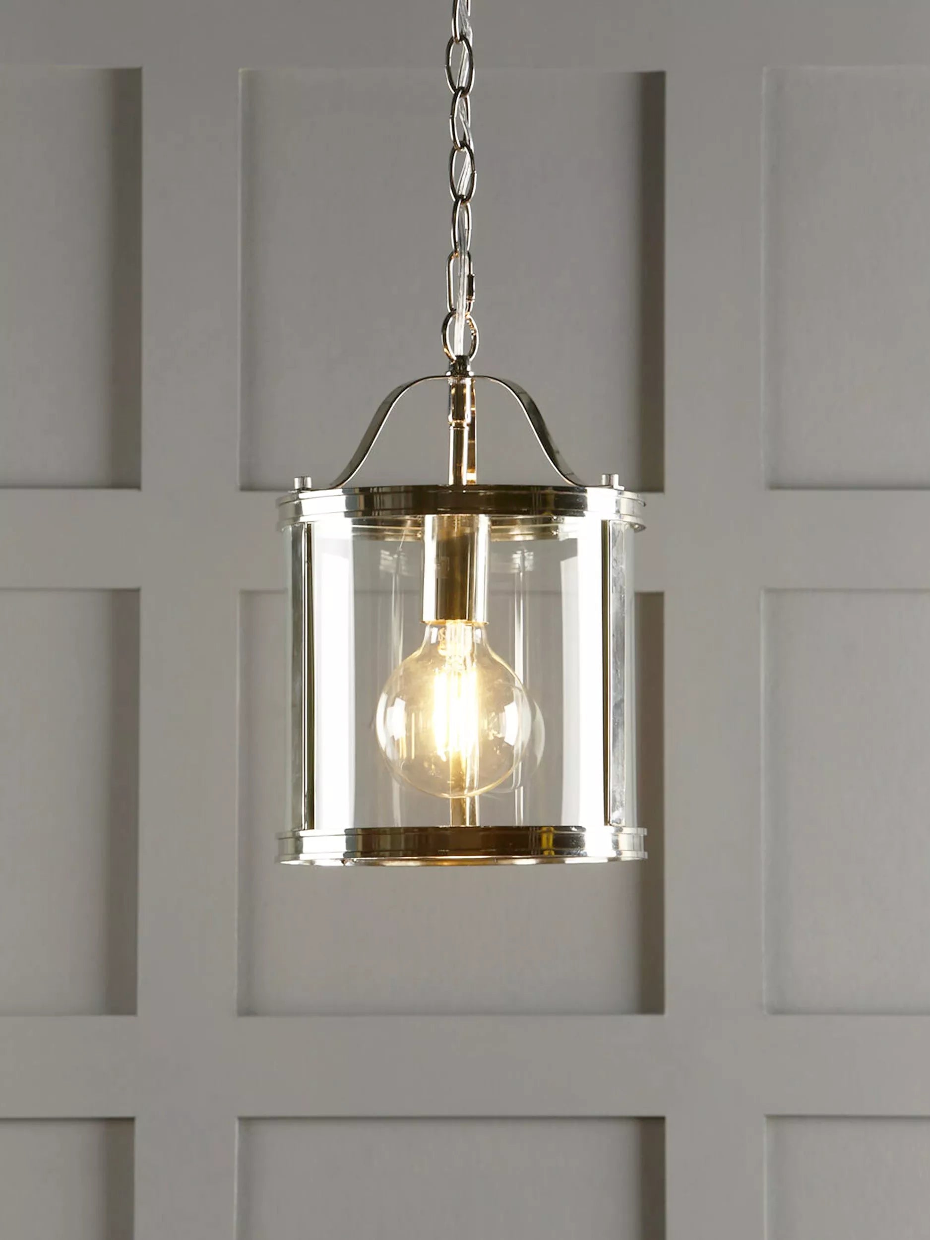 Laura Ashley Harrington glass ceiling pendant, polished nickel, imported from the UK