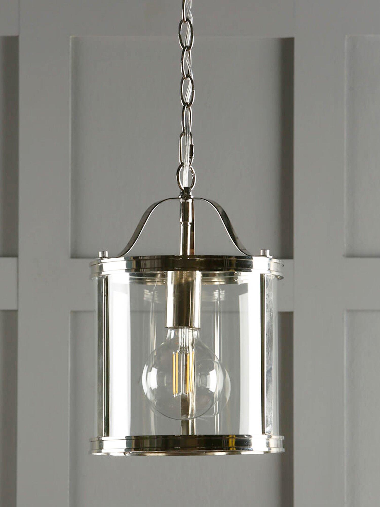 Laura Ashley Harrington glass ceiling pendant, polished nickel, imported from the UK