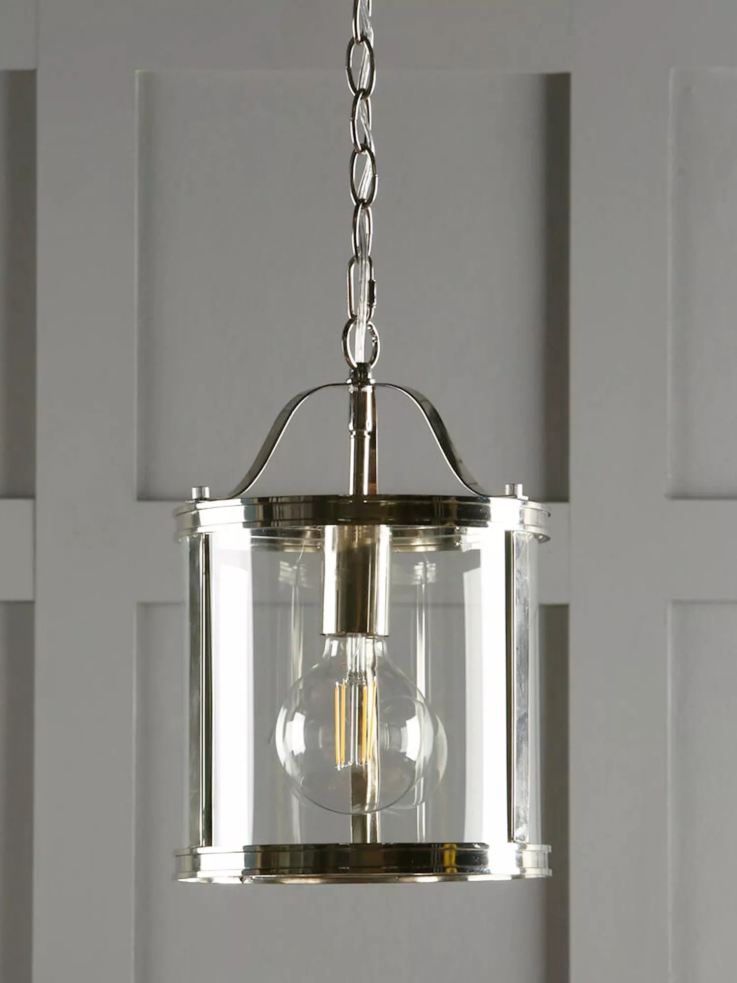 Laura Ashley Harrington glass ceiling pendant, polished nickel, imported from the UK