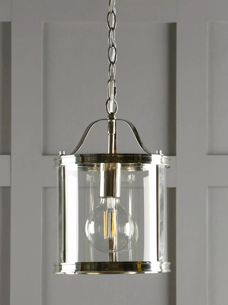 Laura Ashley Harrington glass ceiling pendant, polished nickel, imported from the UK