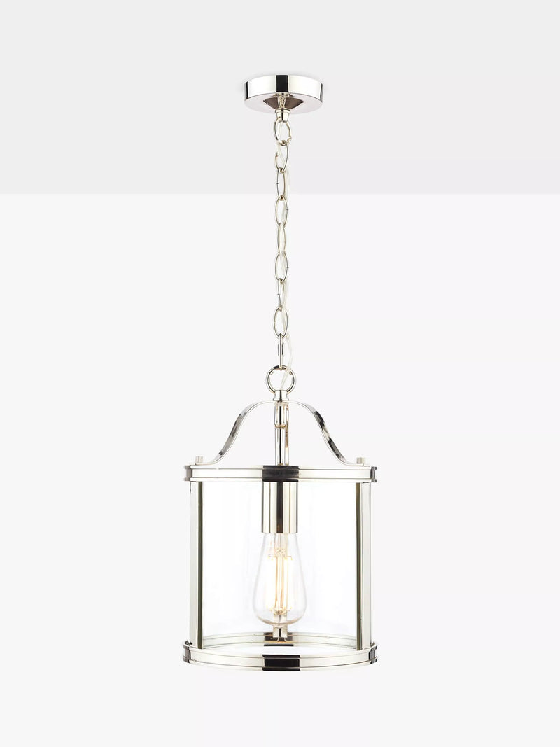 Laura Ashley Harrington glass ceiling pendant, polished nickel, imported from the UK