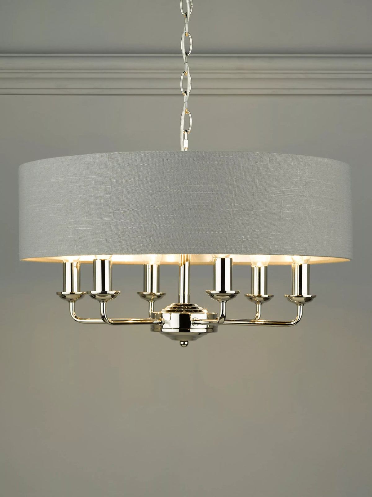 Laura Ashley Sorrento six-arm ceiling light with linen shade (British brand)