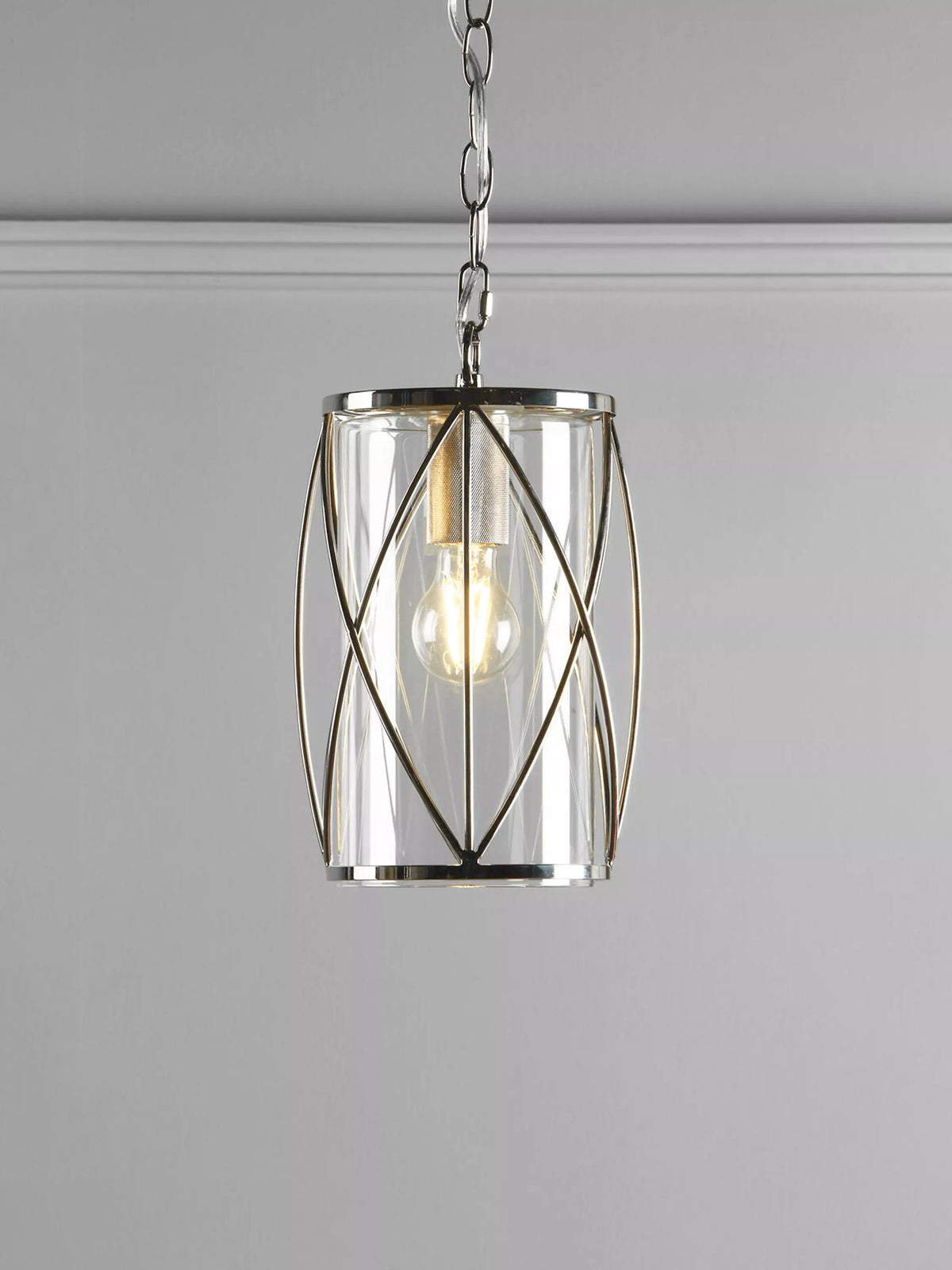 Laura Ashley glass pendant ceiling light with polished nickel finish, UK version