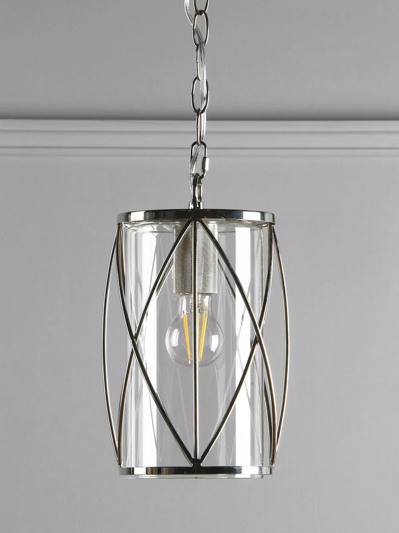 Laura Ashley glass pendant ceiling light with polished nickel finish, UK version