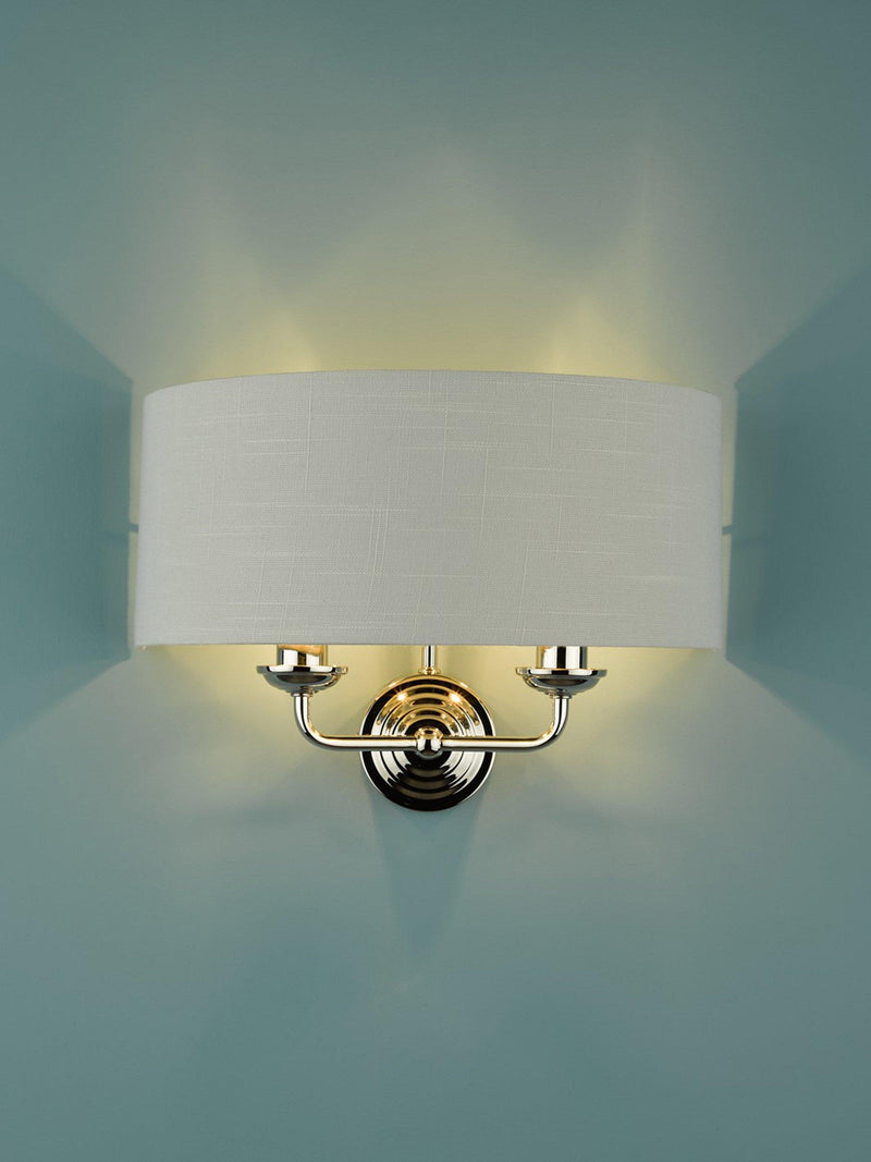 Laura Ashley Sorrento double wall light with linen shade, imported from the UK