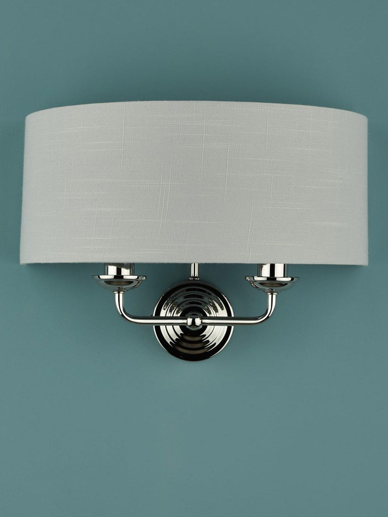 Laura Ashley Sorrento double wall light with linen shade, imported from the UK