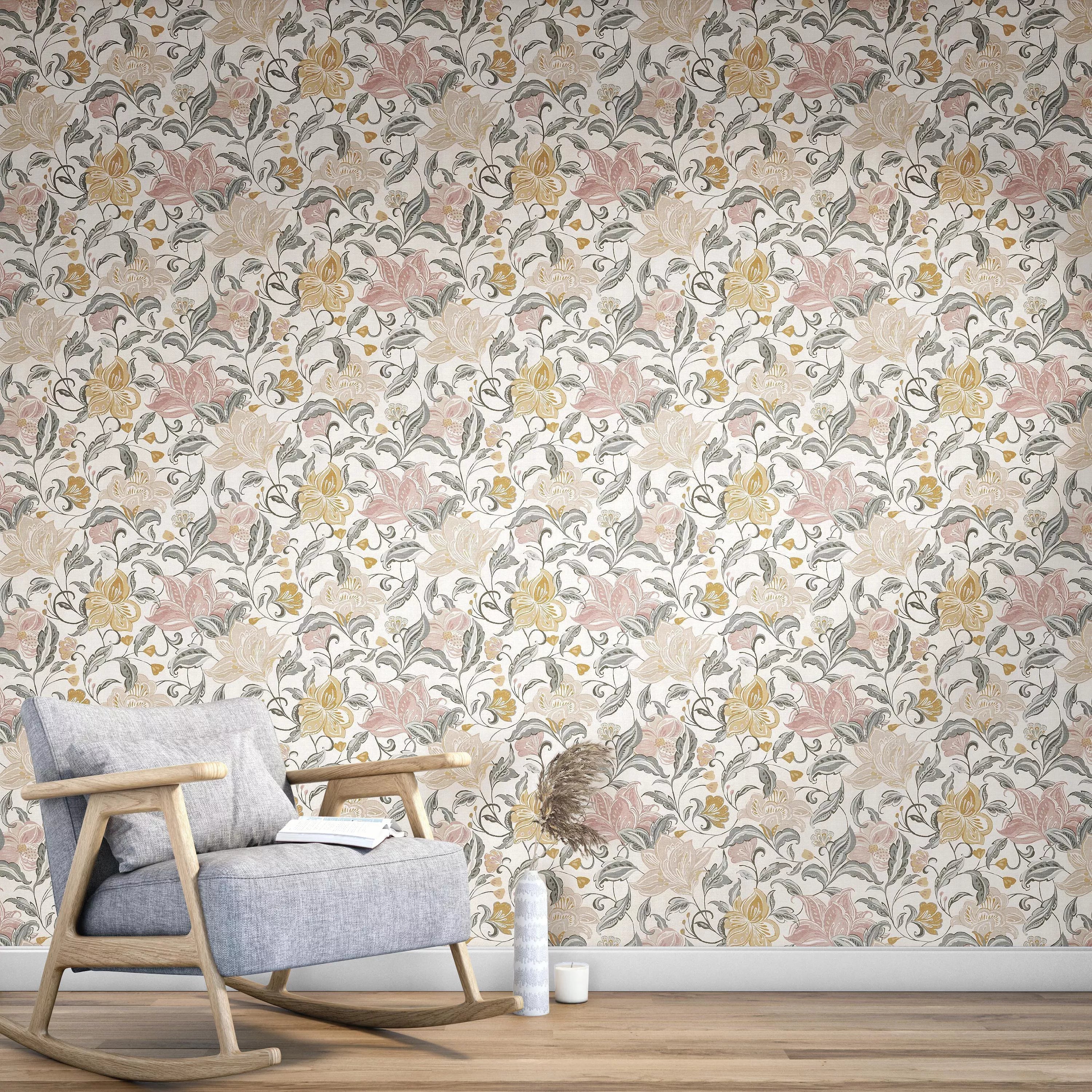 John Lewis wallpaper floral turmeric 10m x 52cm, imported from the UK