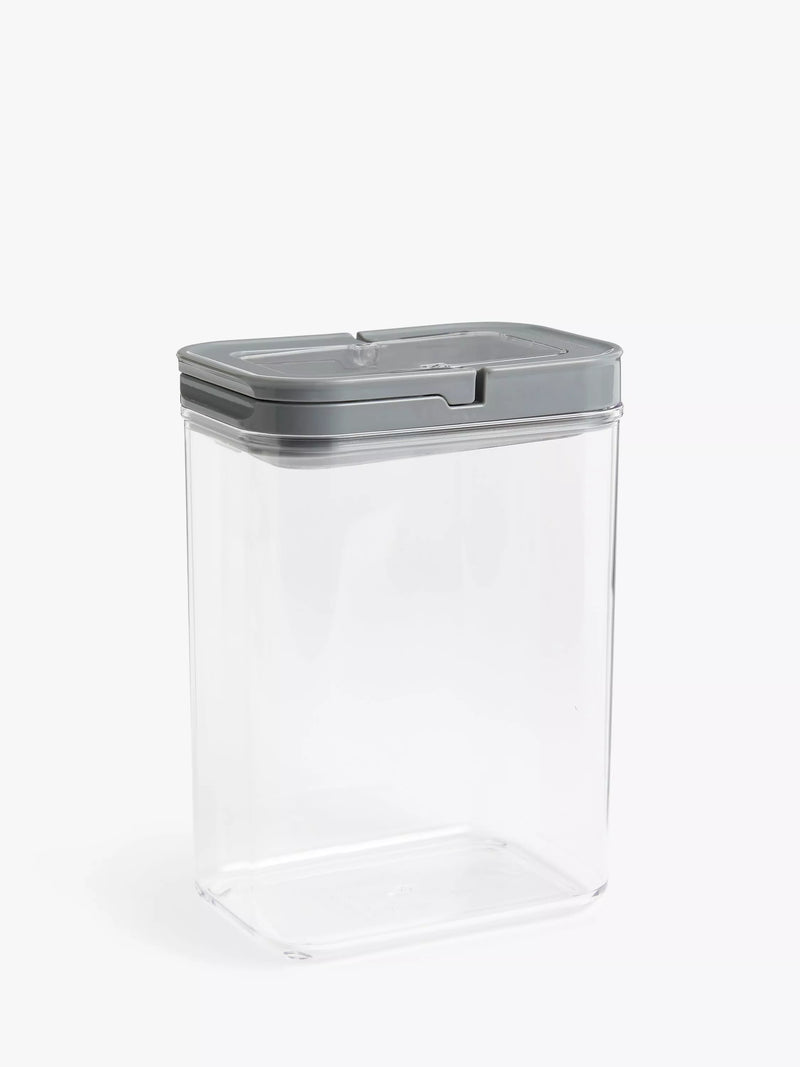 John Lewis Flip Lock Airtight Rectangular Storage Container, Clear/Grey, 2.7L