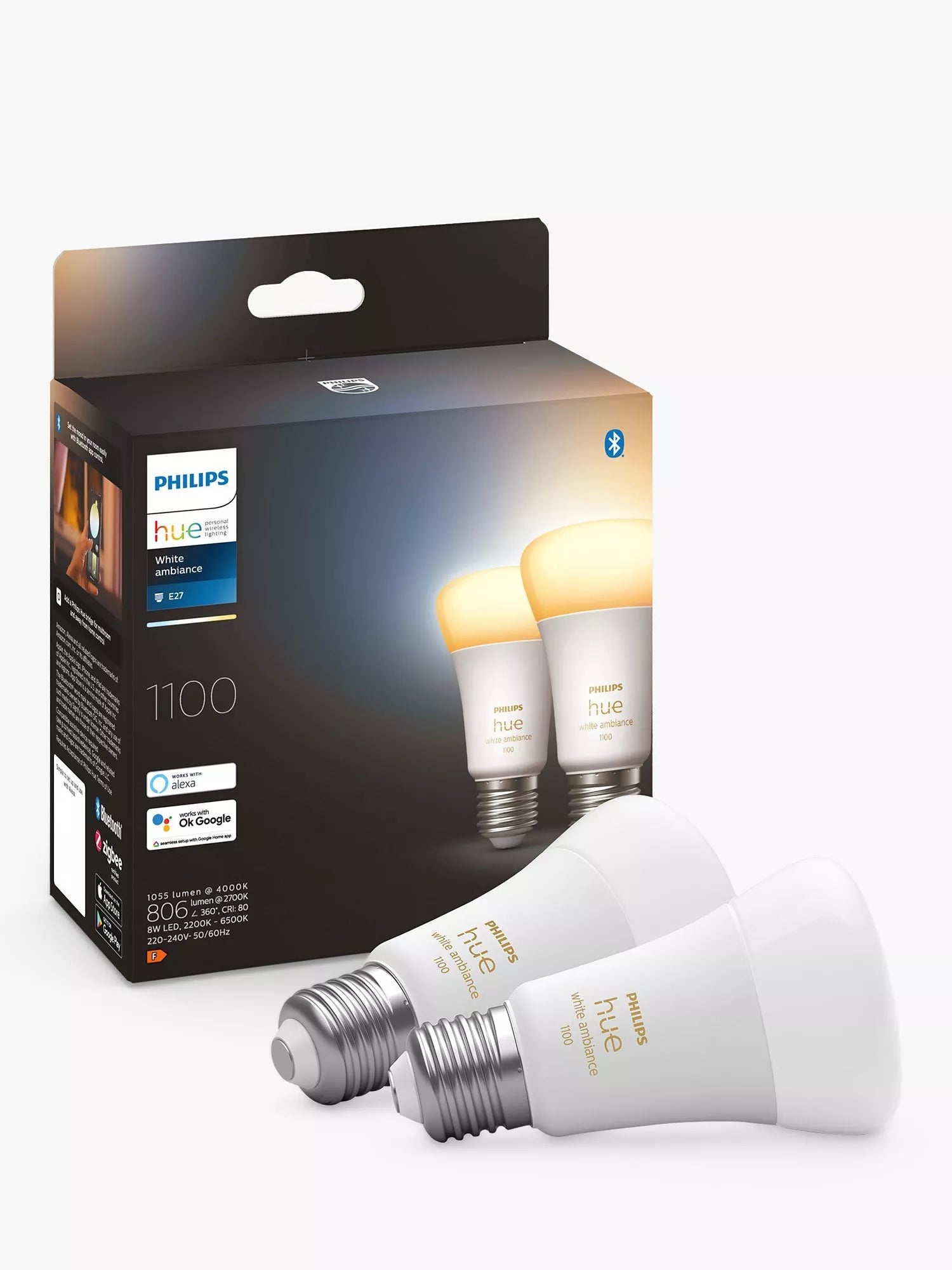 Philips Hue White Ambiance LED bulb pack of 2 E27 - British product