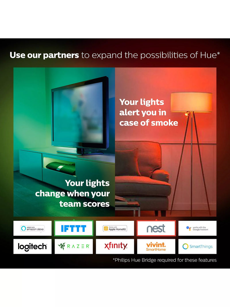 Philips Hue smart lighting starter kit with 2 bulbs and bridge (British brand)