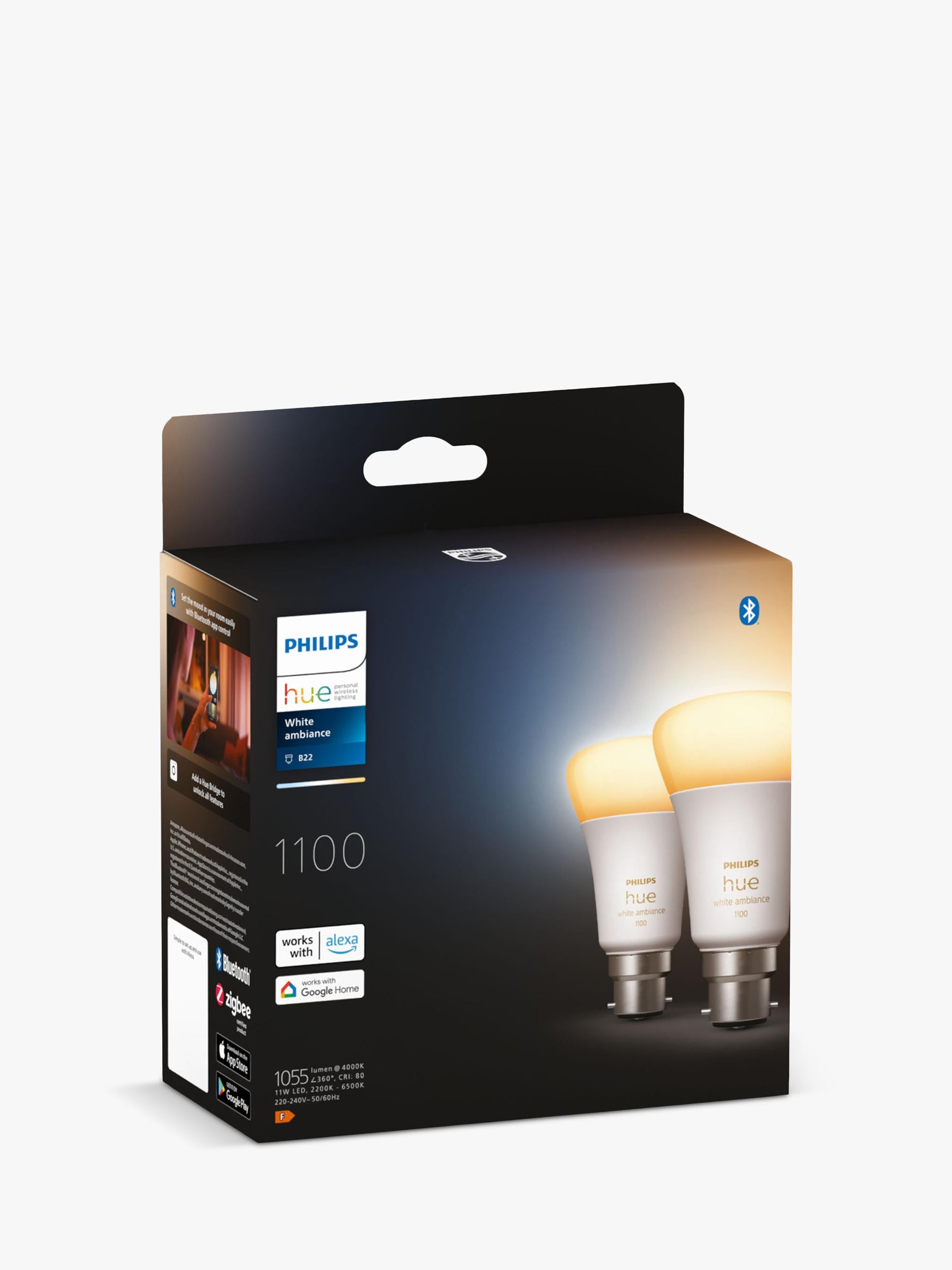 Philips Hue White Ambiance smart LED bulb B22 pack of 2, UK version