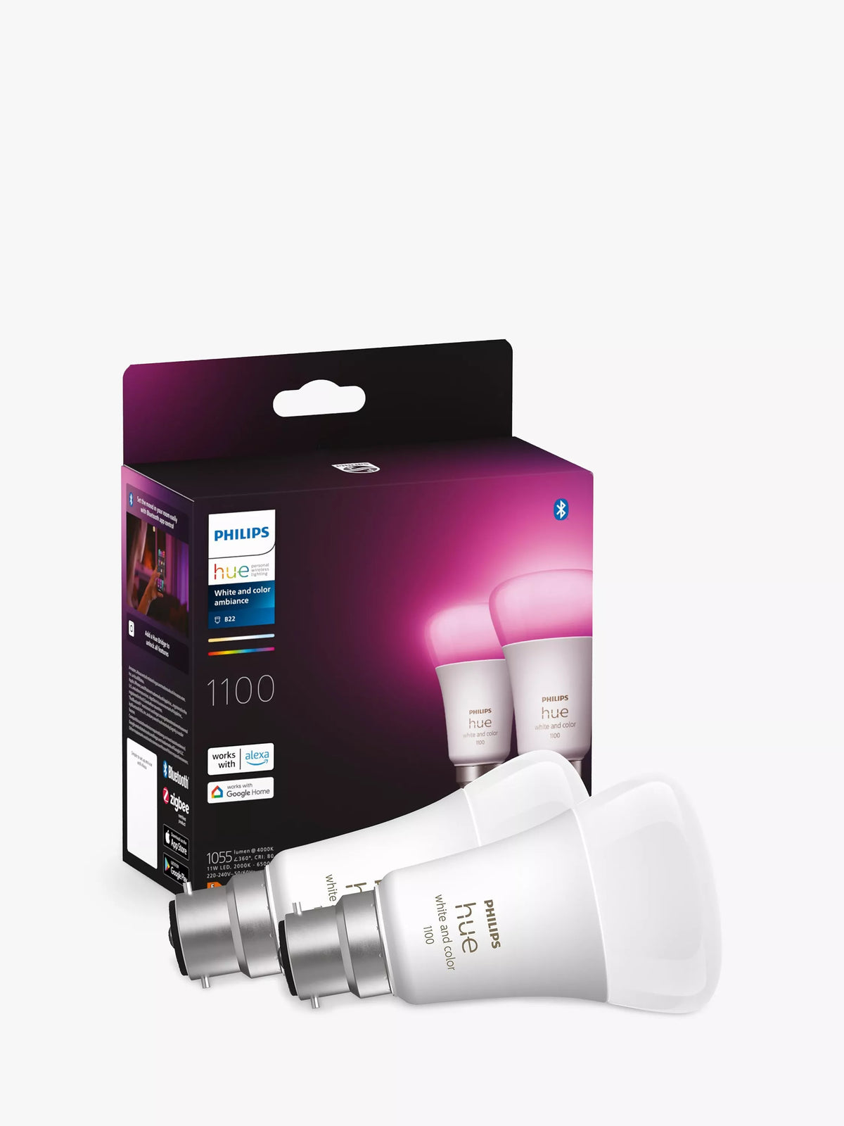 Philips Hue colour changing smart bulb pack of 2 B22 9W, UK version
