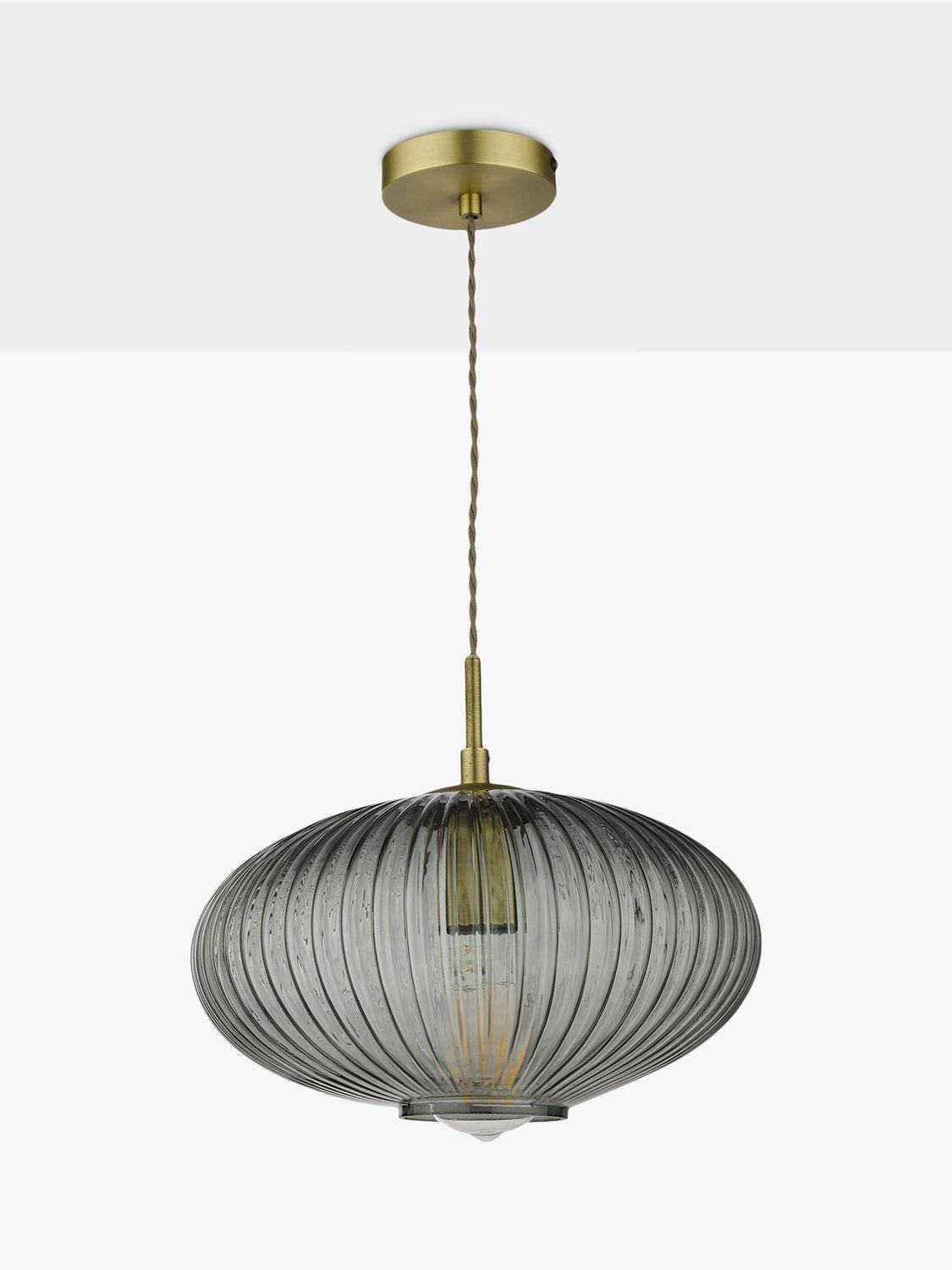 Där Edmond ribbed glass ceiling light smoke satin brass, UK version