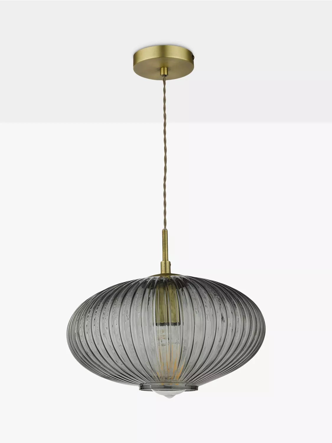Där Edmond ribbed glass ceiling light smoke satin brass, UK version