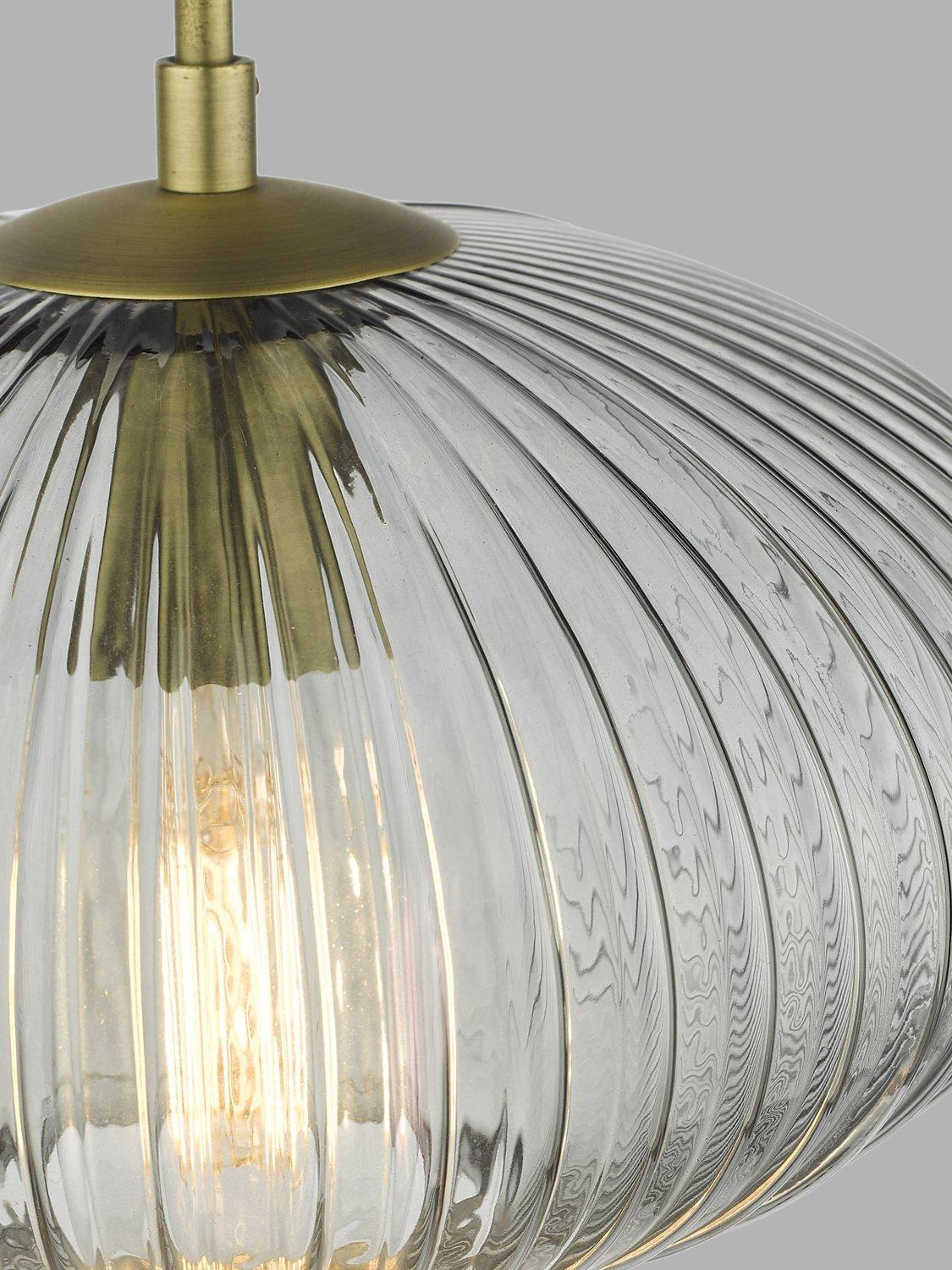 Där Edmond ribbed glass ceiling light smoke satin brass, UK version