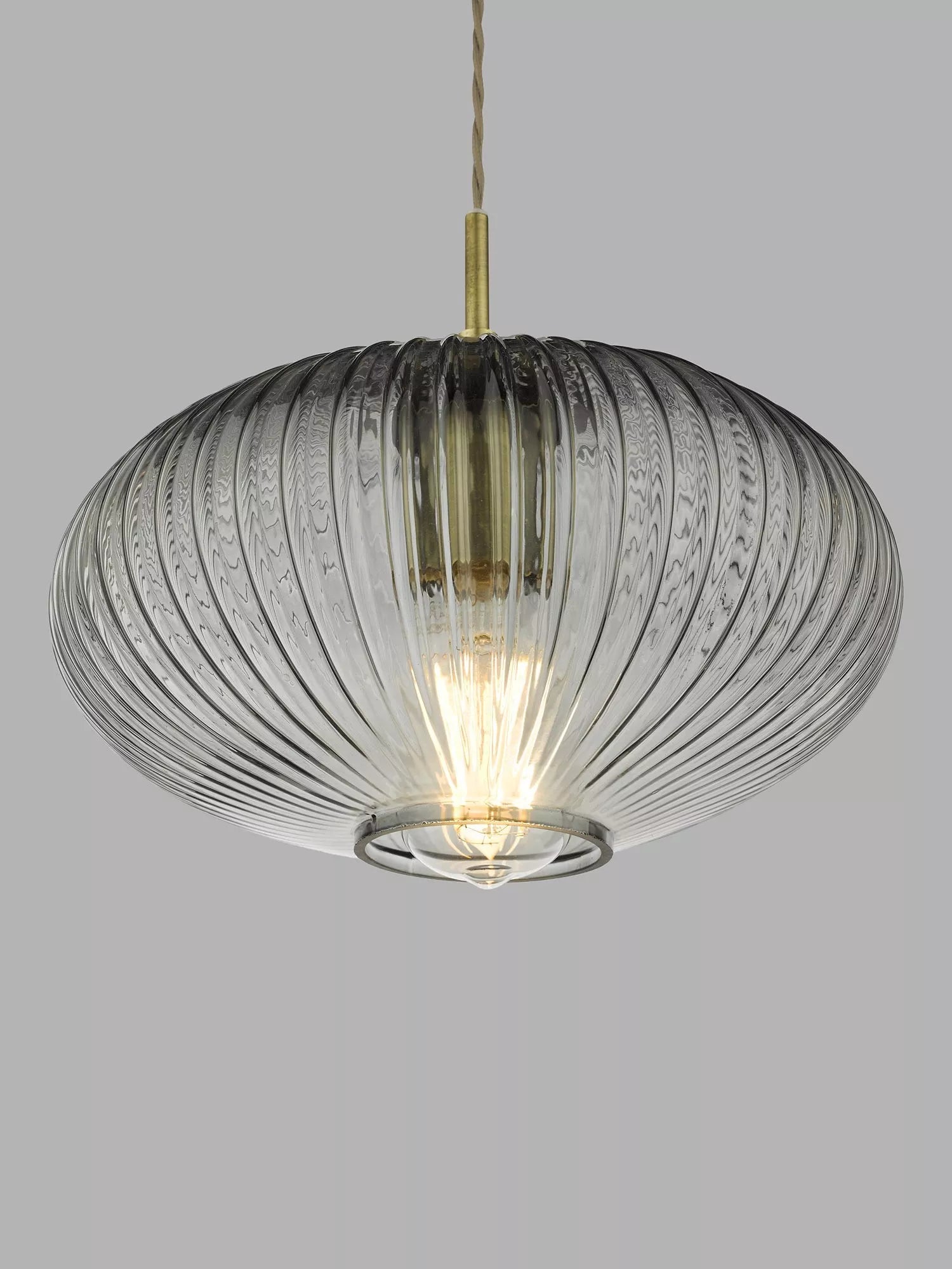 Där Edmond ribbed glass ceiling light smoke satin brass, UK version
