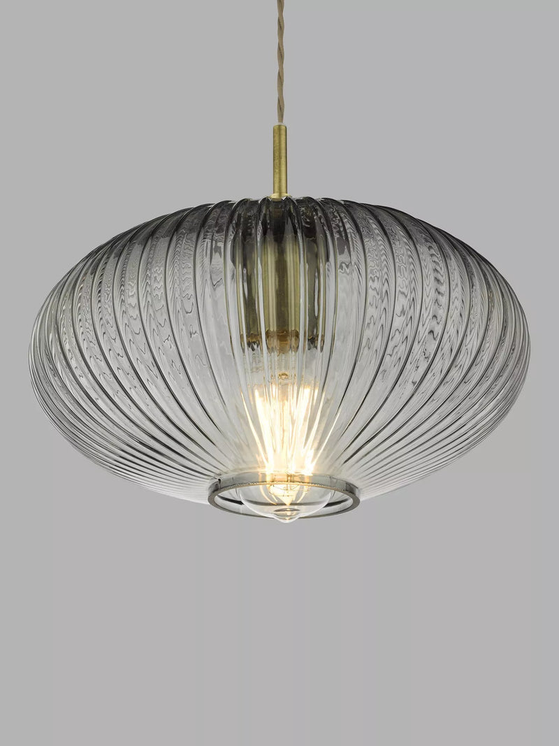 Där Edmond ribbed glass ceiling light smoke satin brass, UK version