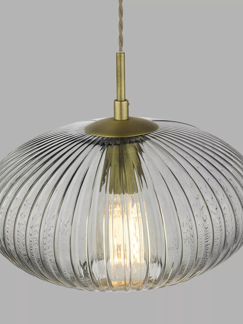 Där Edmond ribbed glass ceiling light smoke satin brass, UK version