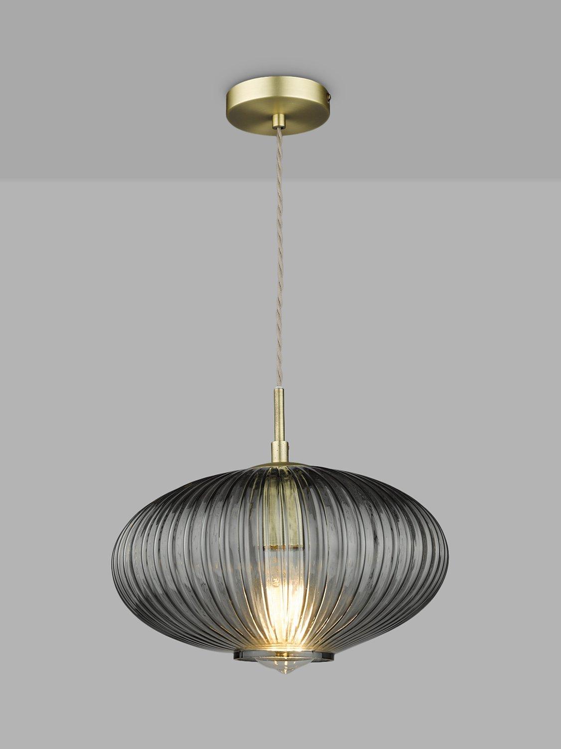 Där Edmond ribbed glass ceiling light smoke satin brass, UK version